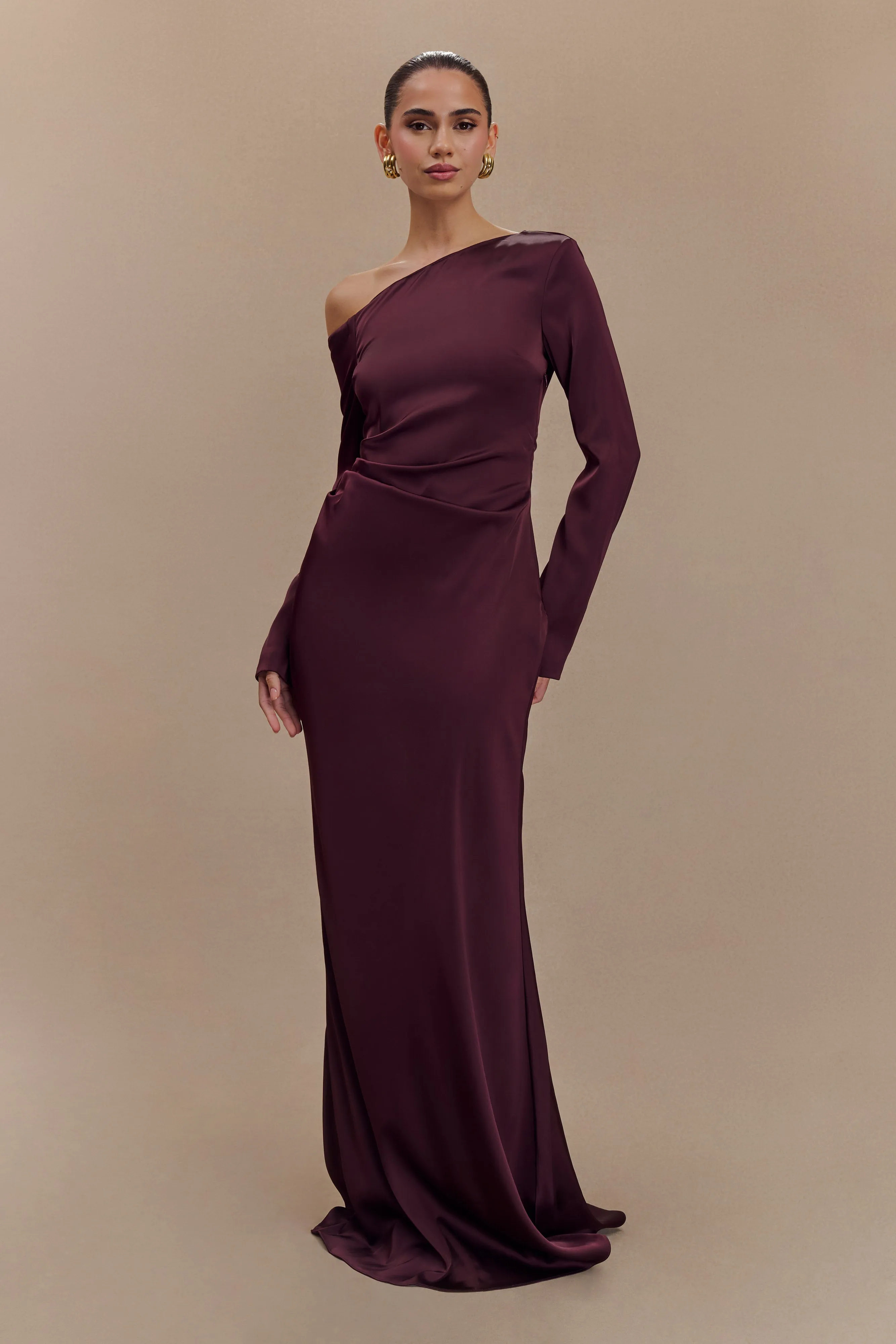 Avery Long Sleeve Maxi Dress - Plum Magnetic-Closure Open Back