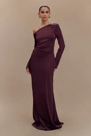Avery Long Sleeve Maxi Dress - Plum Magnetic-Closure Open Back