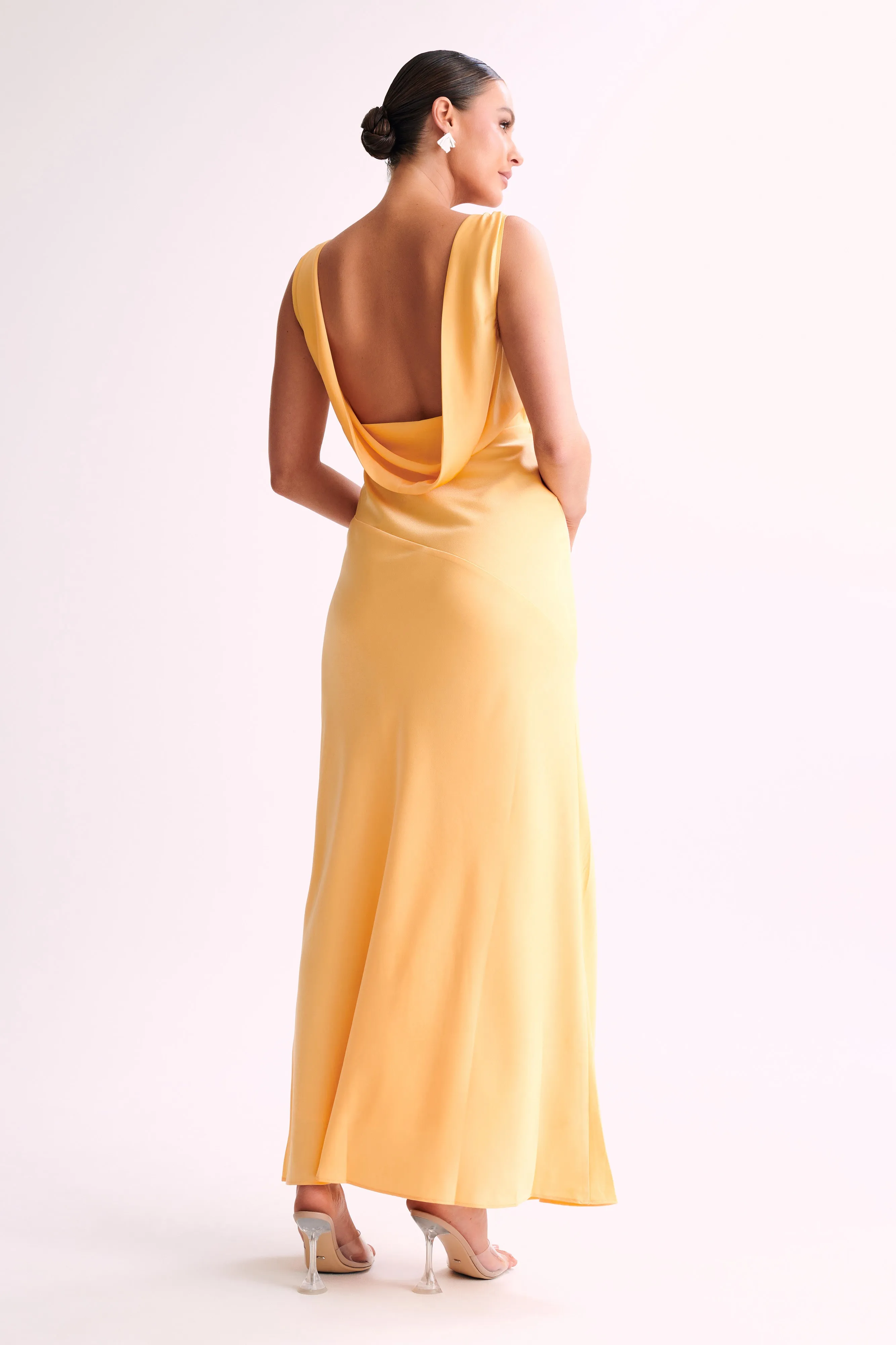 Work Comfort Versatile Layers Nadia Maxi Satin Dress With Back Cowl - Lemon