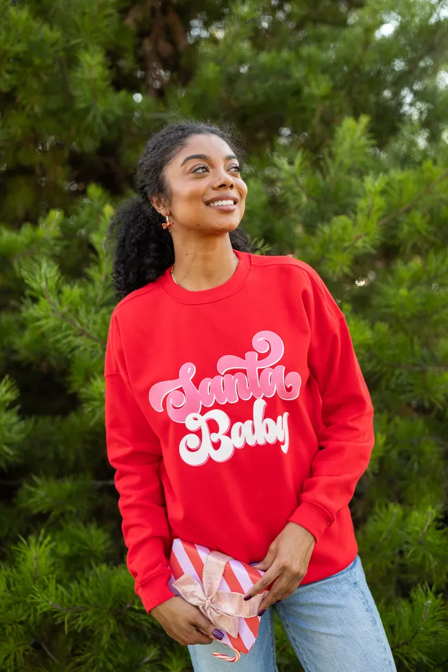 Santa Baby Red Graphic Sweatshirt Bar Night Urban Sporty