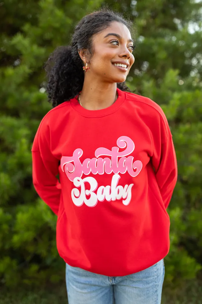 Santa Baby Red Graphic Sweatshirt Cozy Fashion