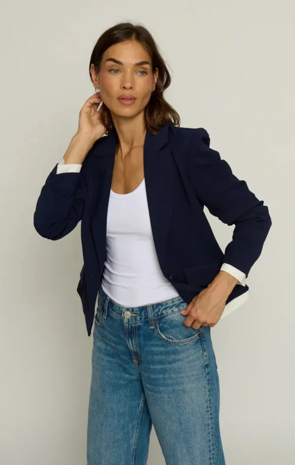 Scrunched Sleeve Blazer With Shirting Adjustable drawstring Walk Mood