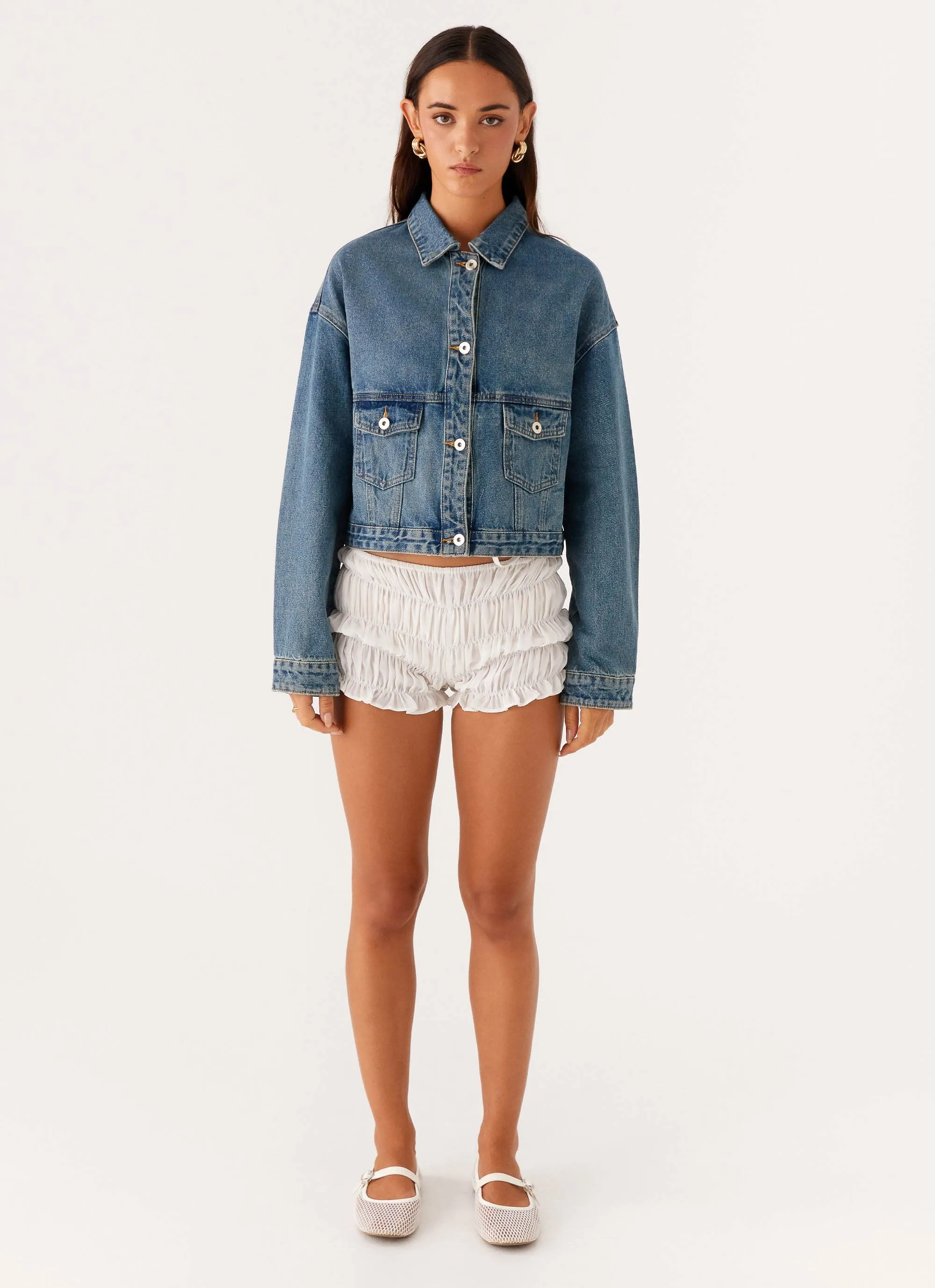 ZipperClosure Kristy Oversized Denim Jacket - Blue