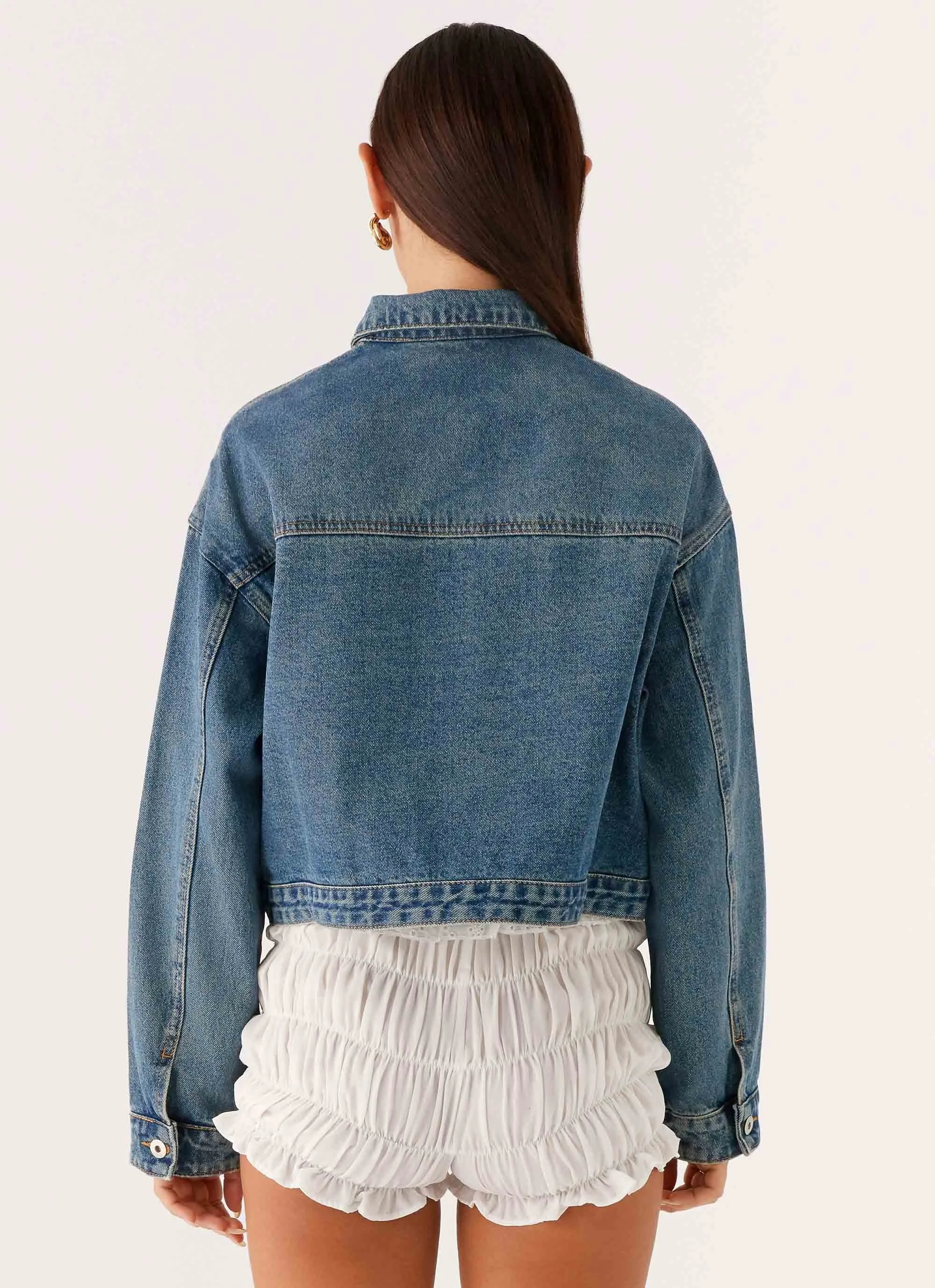 Noise Free Zipper Kristy Oversized Denim Jacket - Blue