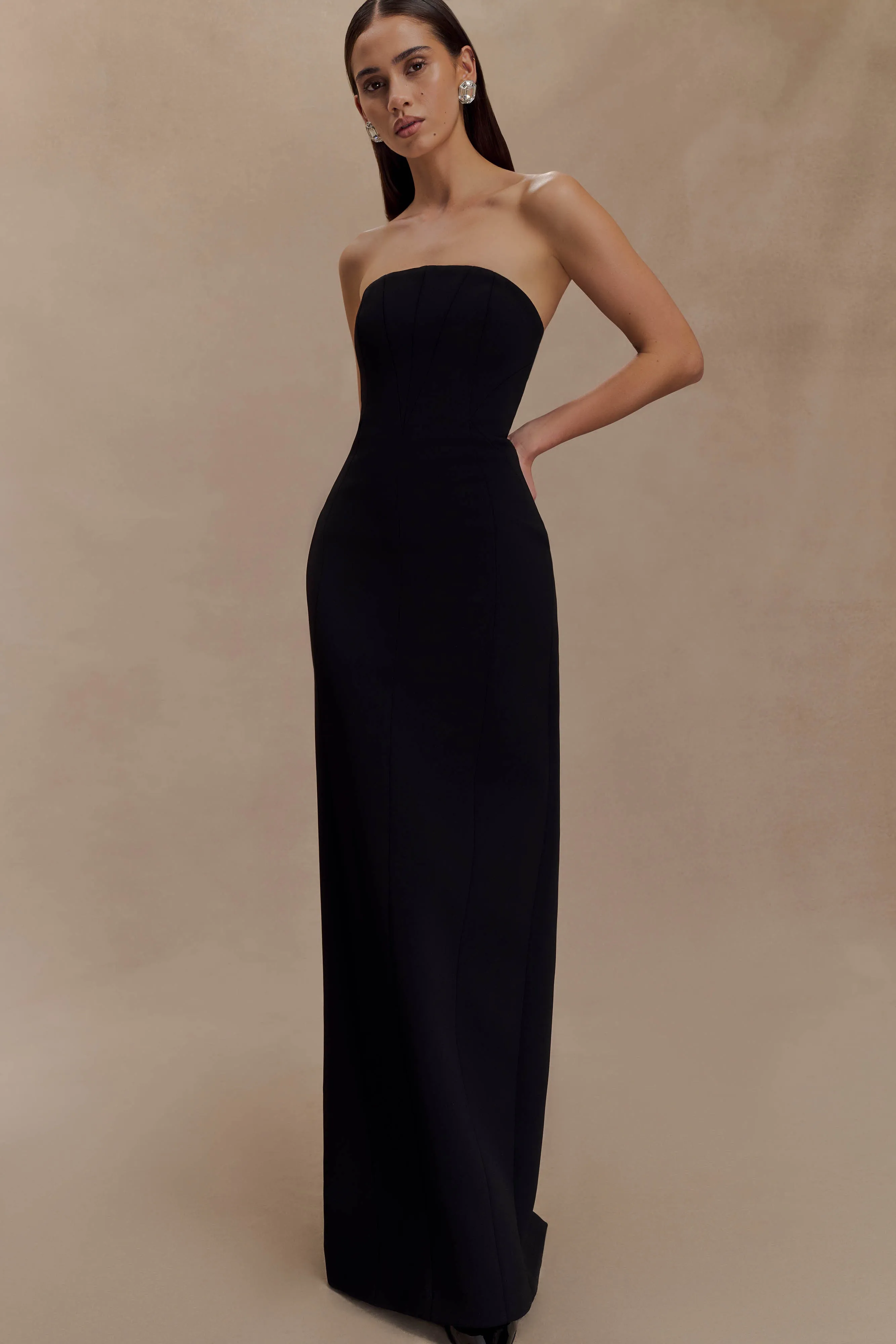 Care-Instructions-Included Kalila Strapless Crepe Maxi Dress - Black