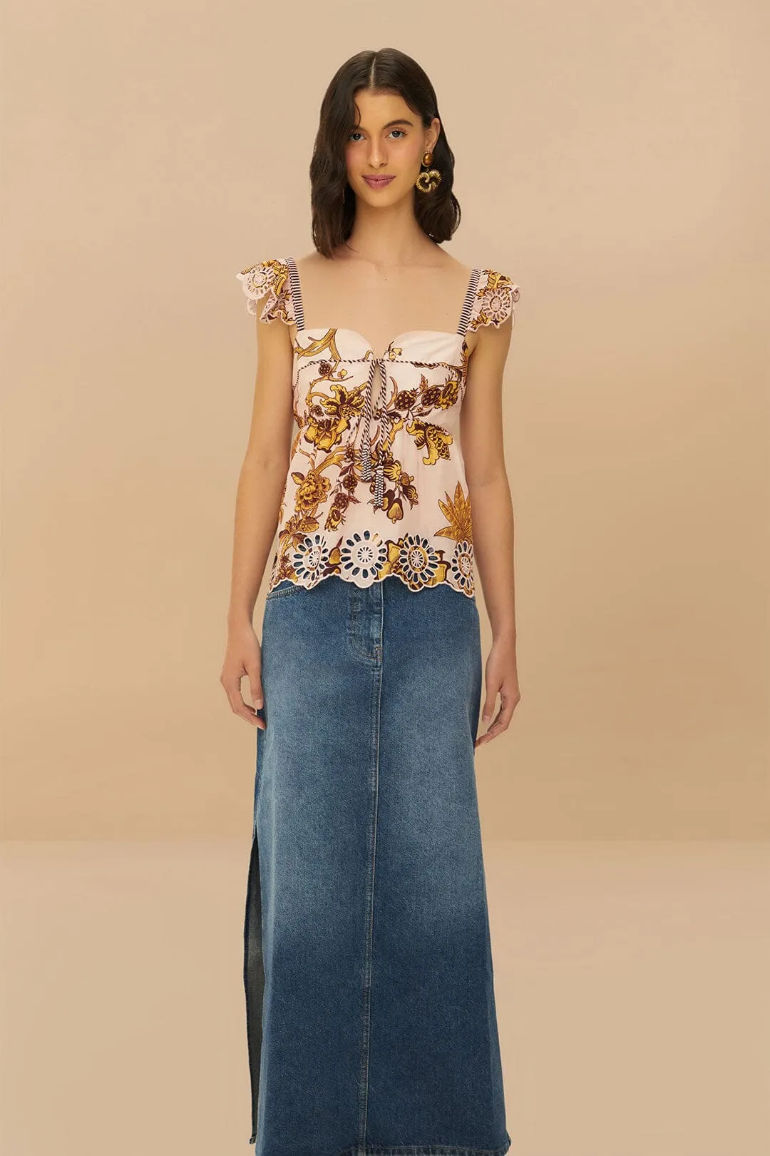 Knee Length Casual Comfort Denim Side Slit Maxi Skirt