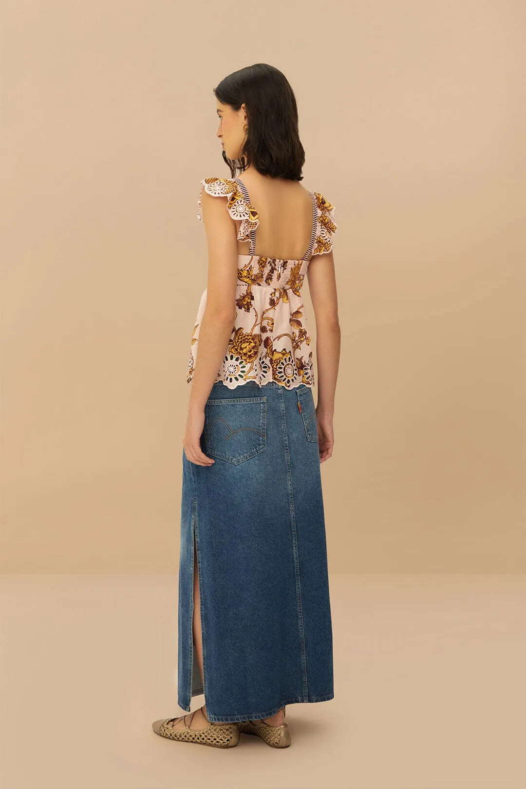 Denim Side Slit Maxi Skirt High Shine Comfort Mood