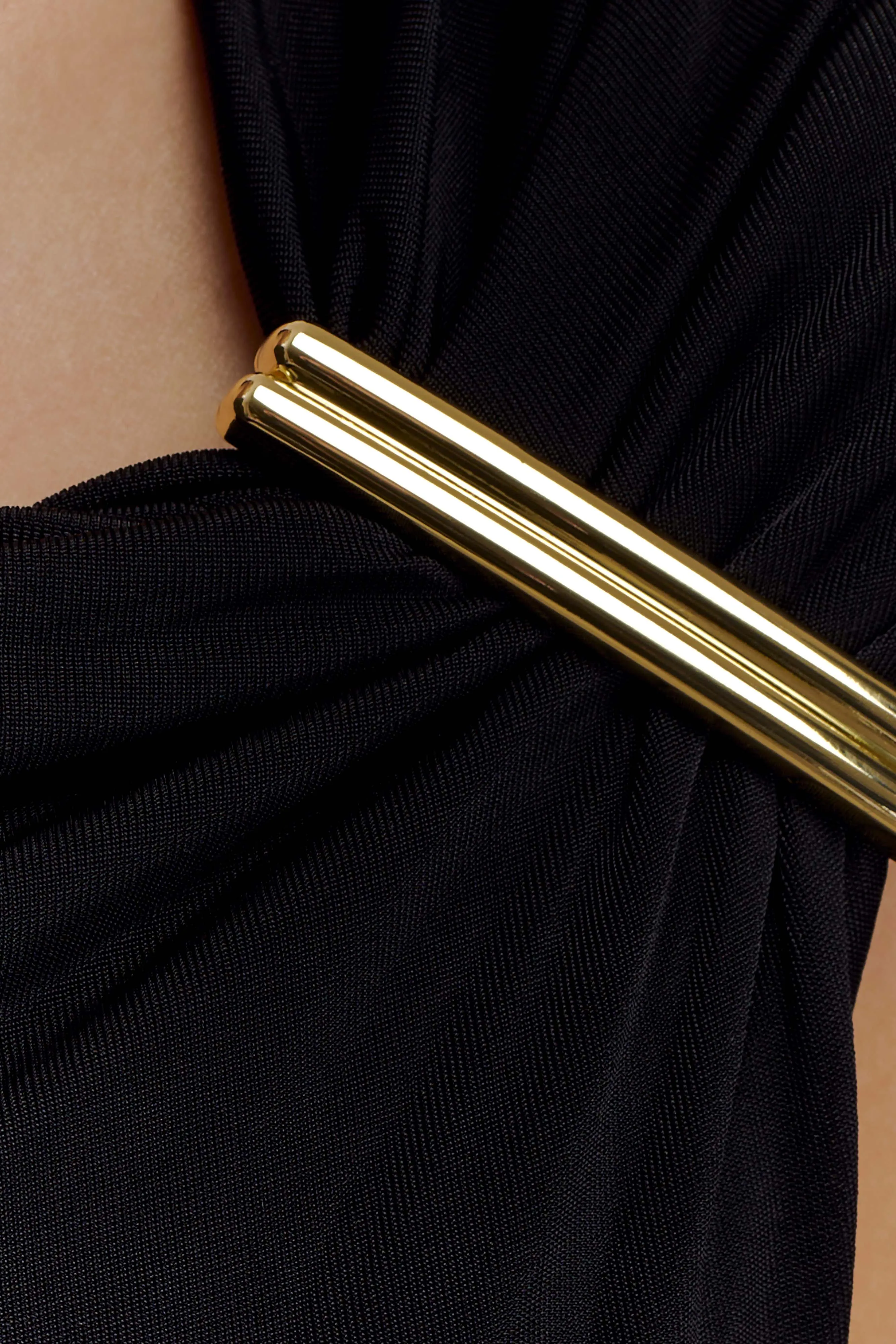 Kinsley Slinky Maxi Dress With Hardware - Black Elegant holiday wear Layering Comfort