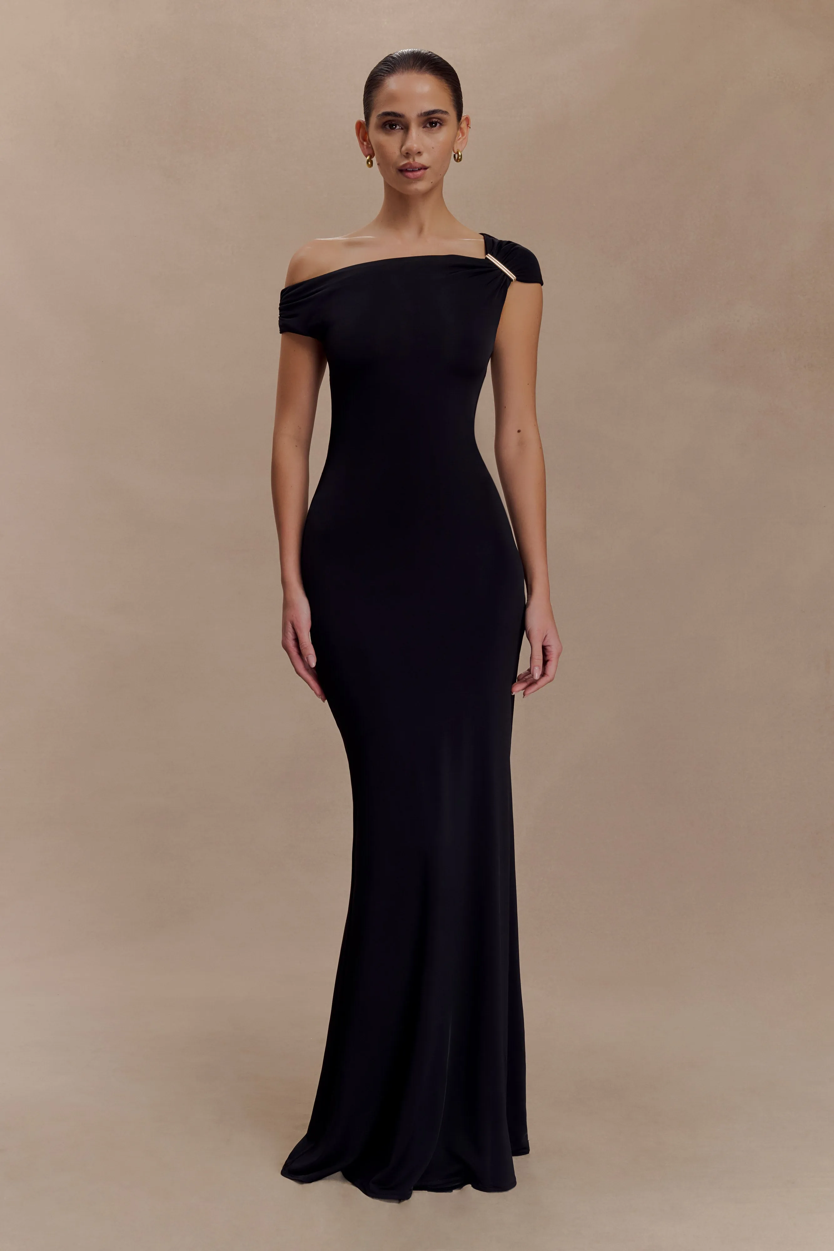 Flow Line Flowing Design Kinsley Slinky Maxi Dress With Hardware - Black