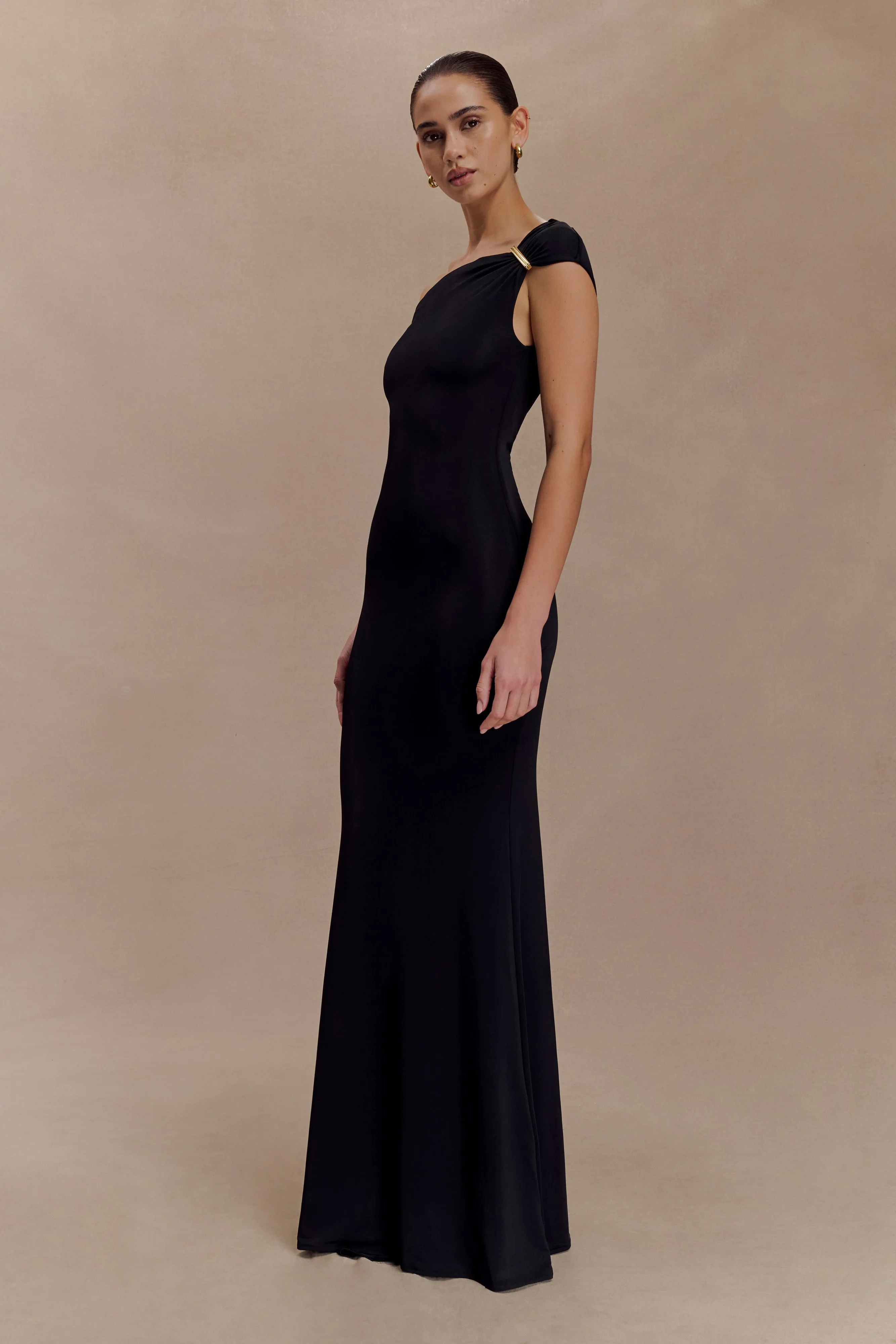 Kinsley Slinky Maxi Dress With Hardware - Black Elastic-Cuff