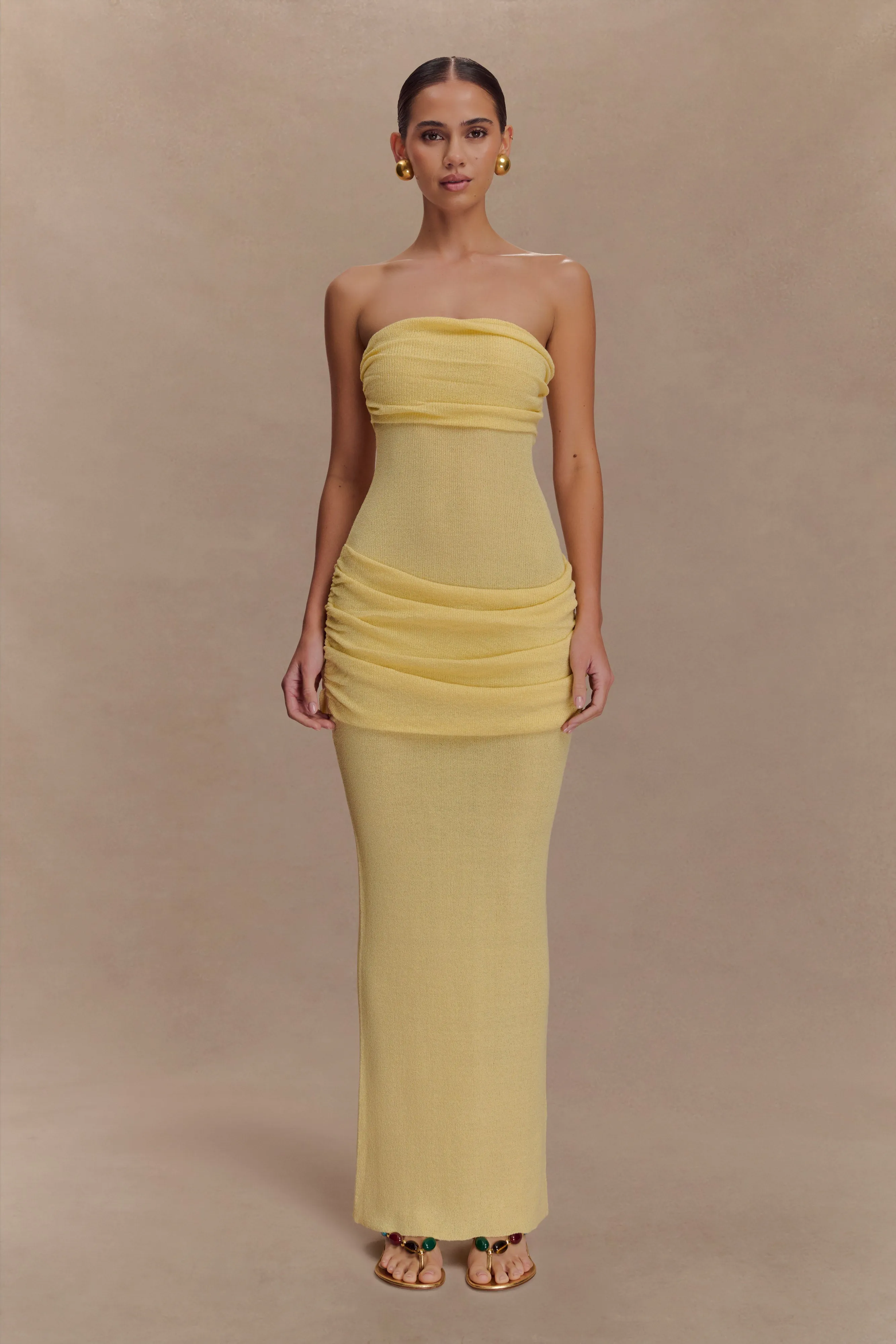 Comfy Shape Elora Strapless Knit Maxi Dress - Lemon