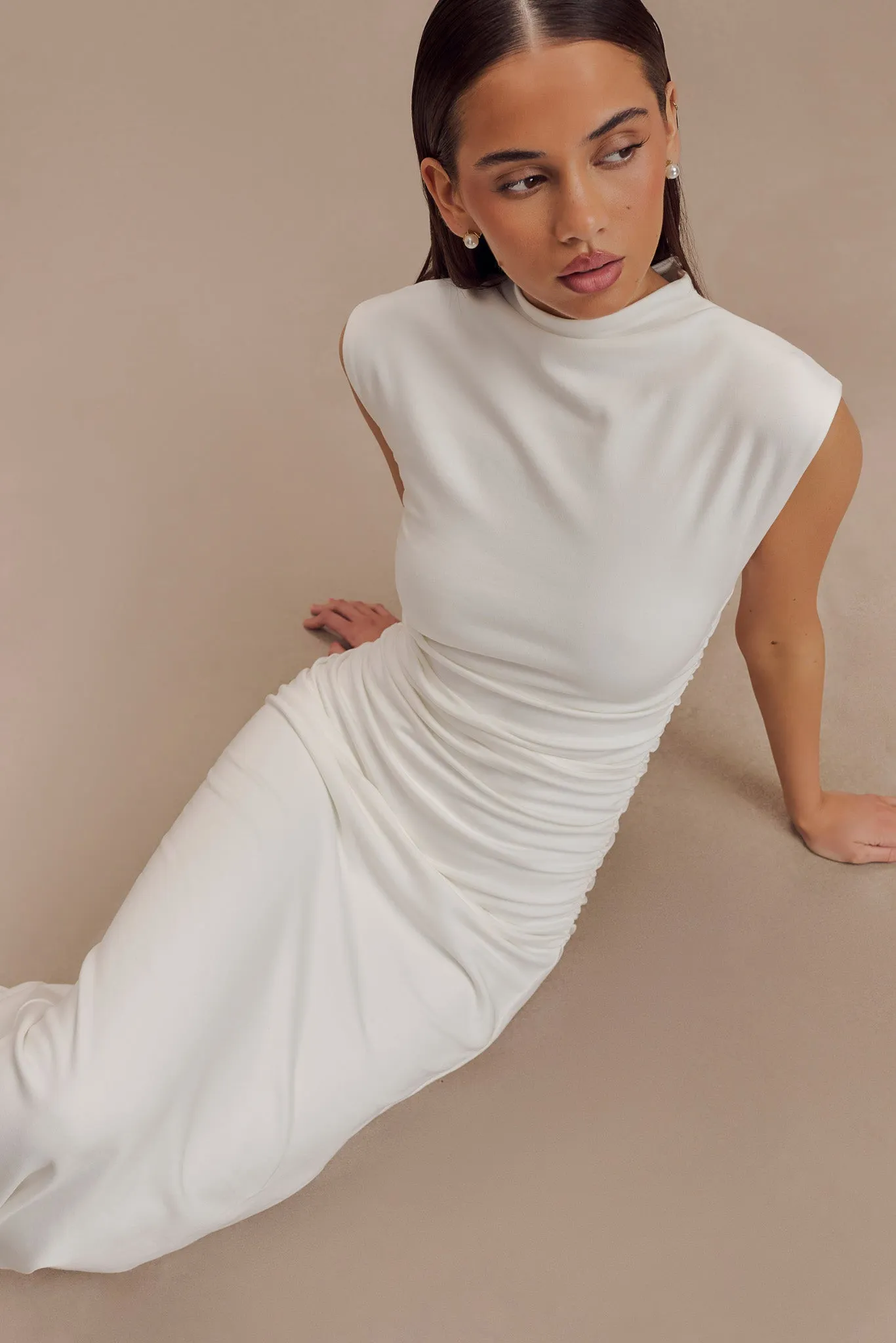 Elliot High Neck Sleeveless Maxi Dress - White Mermaid-Hem Studio Style