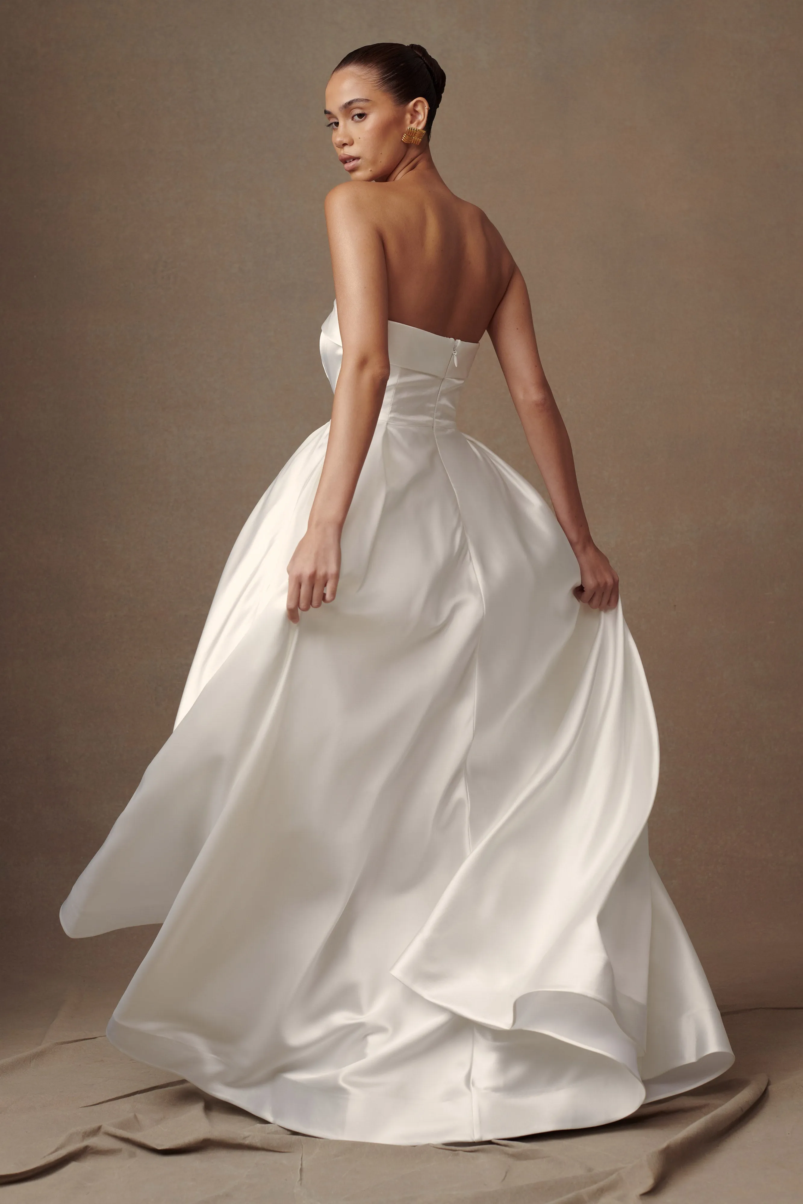 Eileen Strapless Wedding Gown - White Puff-Sleeve Elegant Line