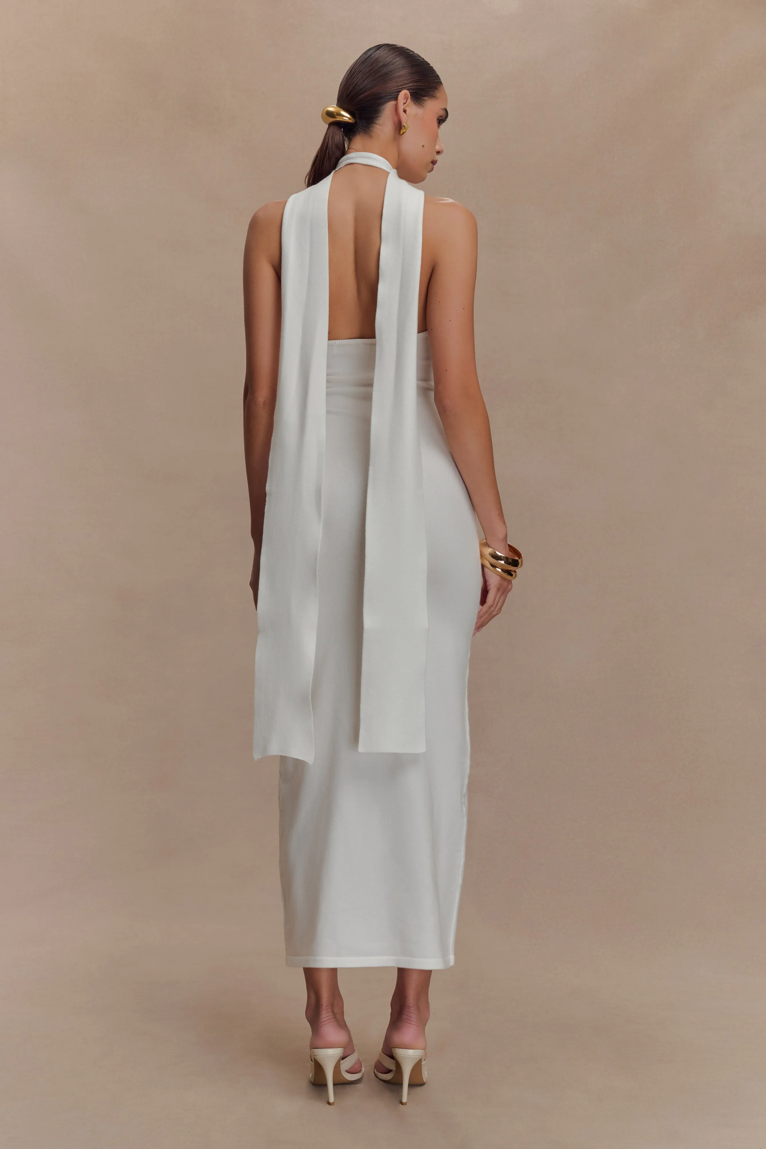 Wynn Floral Knit Midi Dress - White Flattering Waist Design Fit