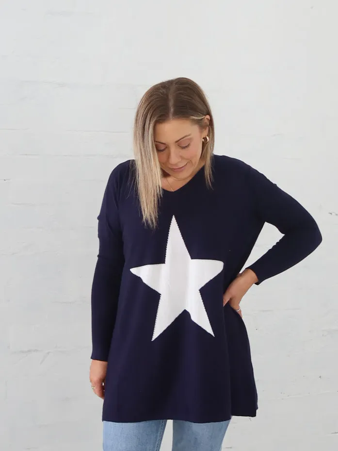 Seamless Circular Knit Soft Layer Maeve Star Knit - Navy