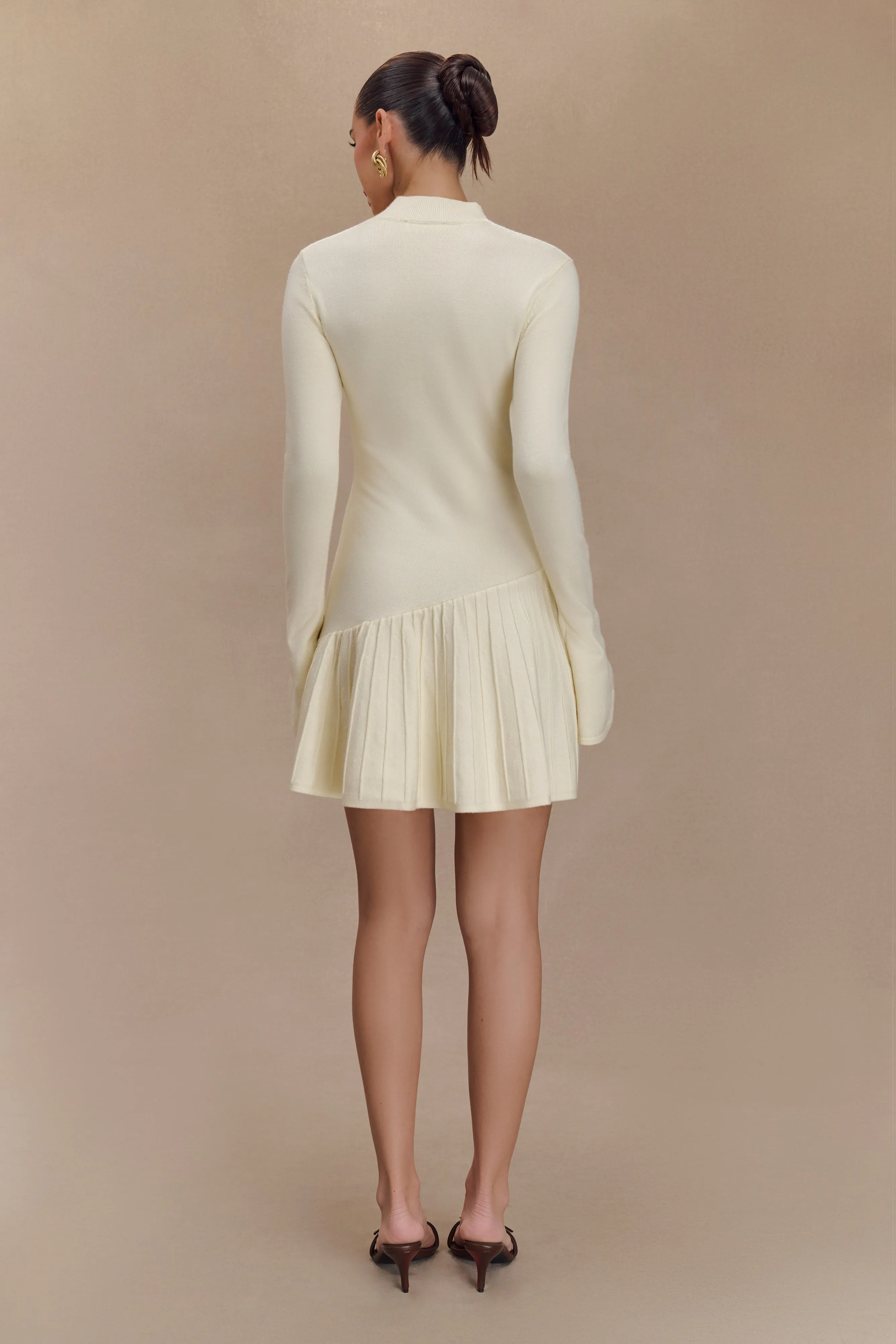 Blair Knit Mini Dress With Pleats - Ivory Chic Motion