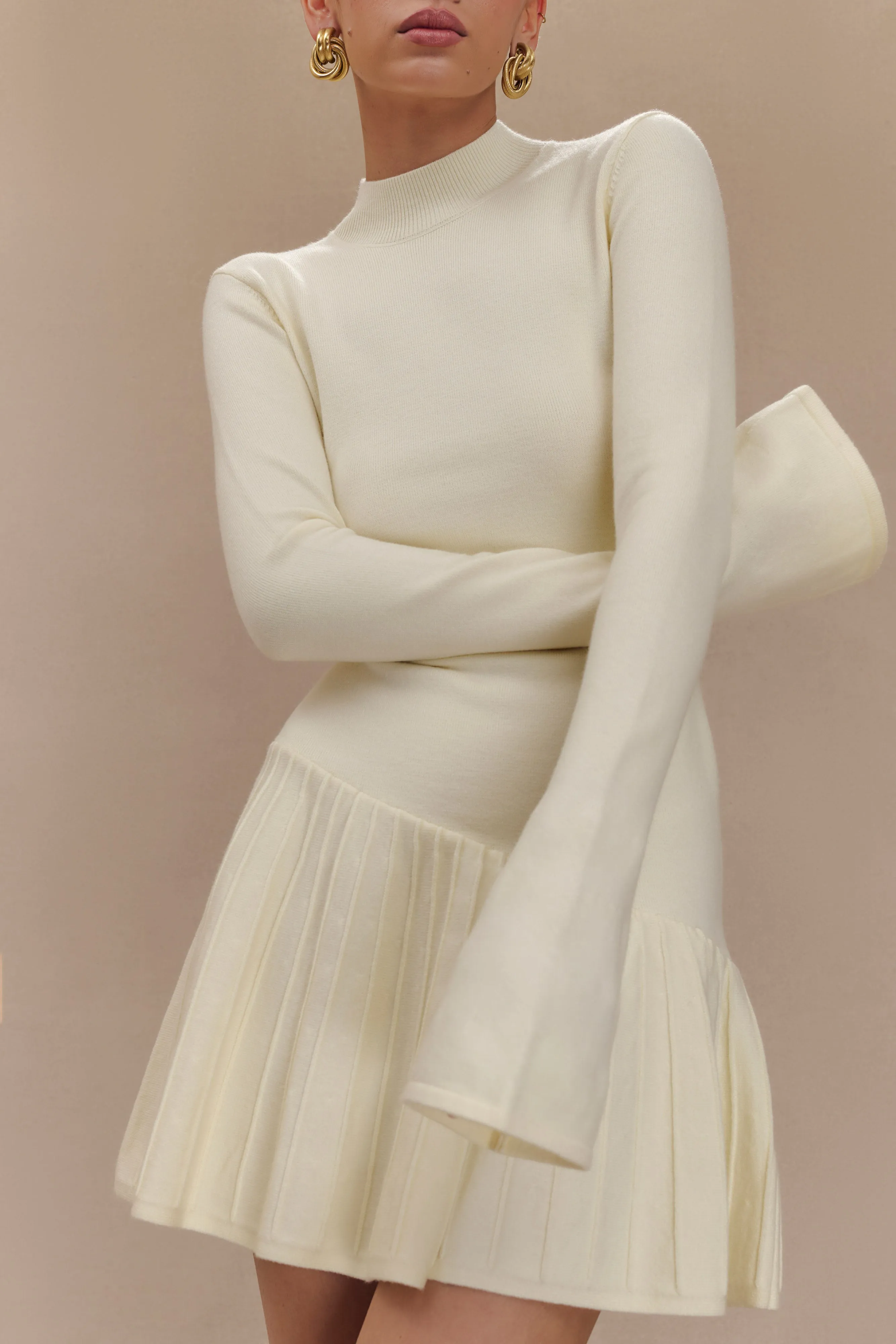 Blair Knit Mini Dress With Pleats - Ivory Modern Twist Raglan-Sleeve