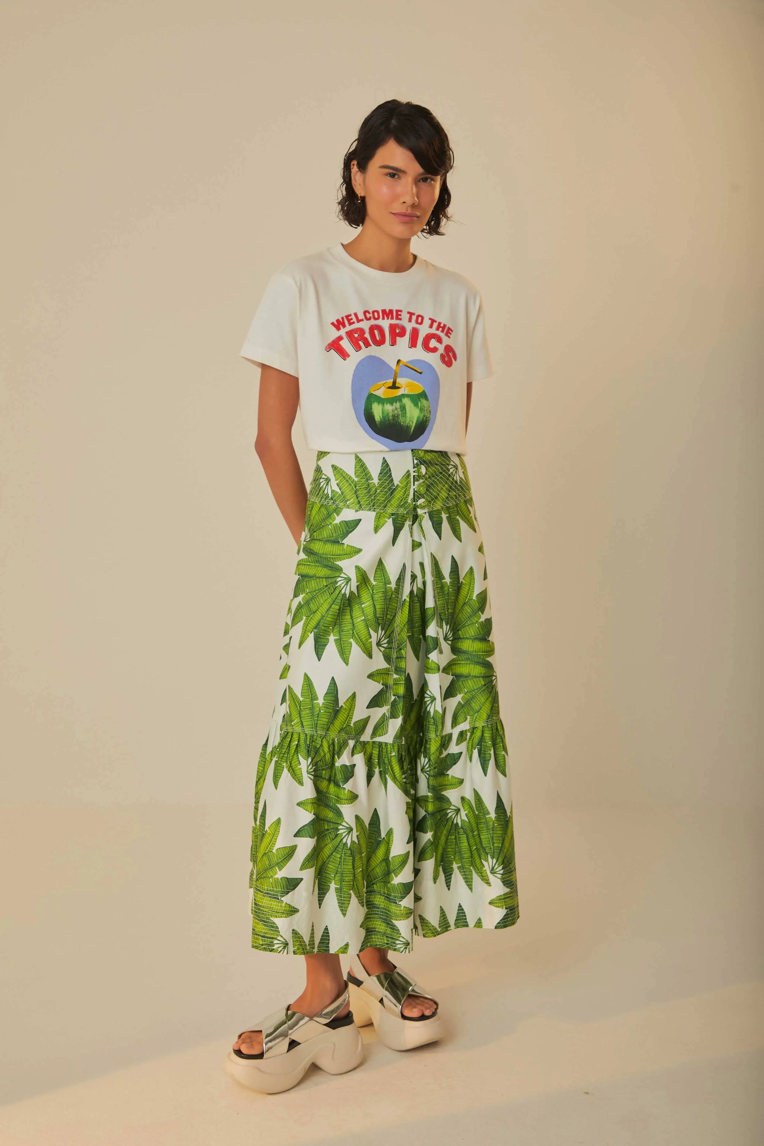 Off-White Palm Fan Organic Cotton Maxi Skirt Budget Friendly