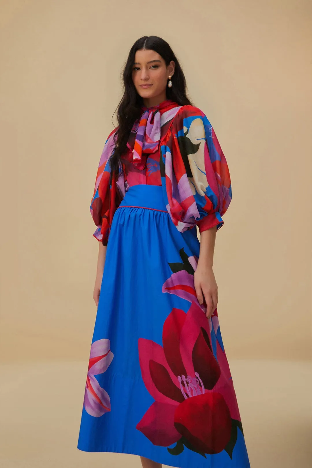 Watercolor Floral Blue Midi Skirt Casual Moments Light Flow