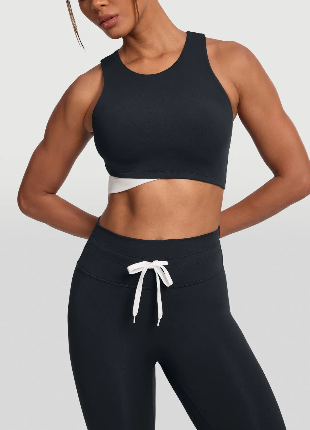 Double Stitched Hems Stretch Fit Two-Tone Crop Top