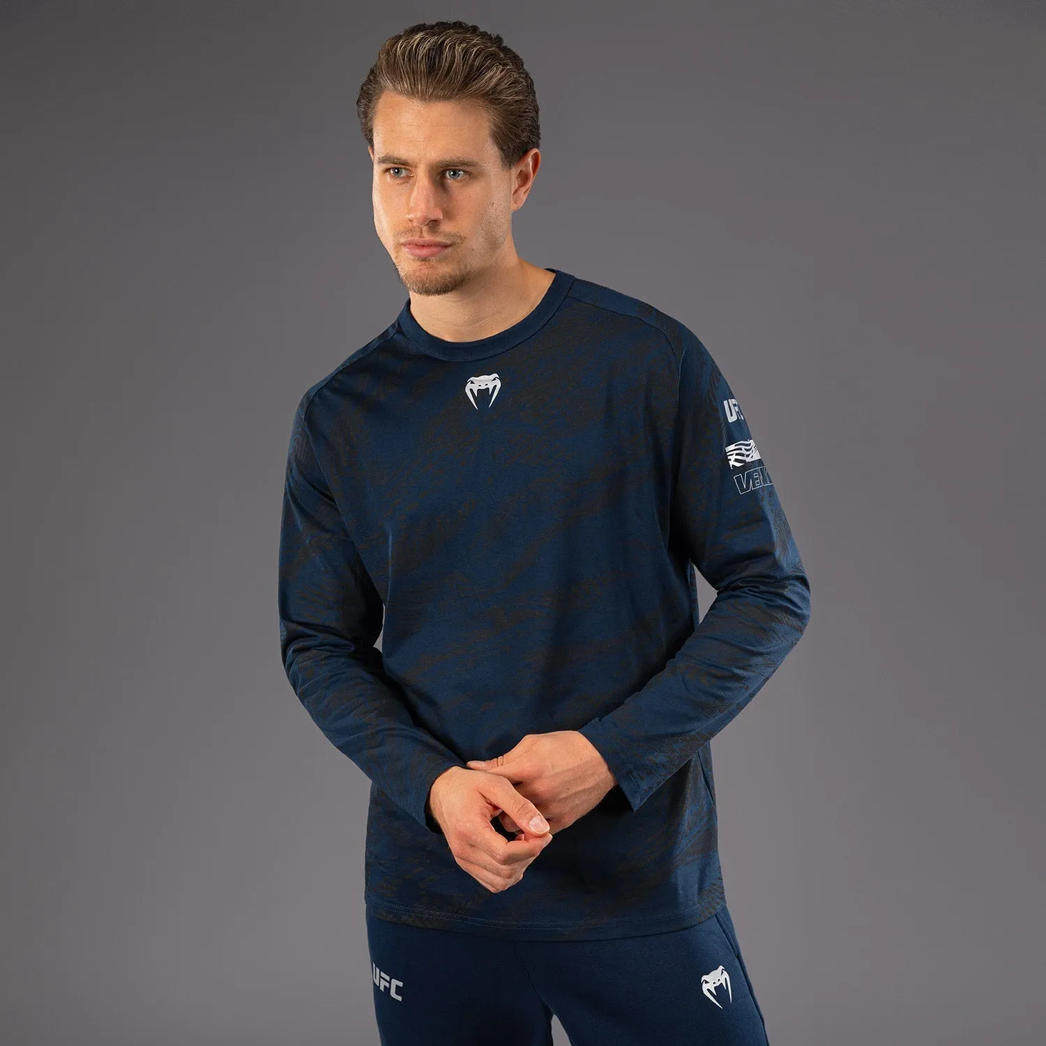 Quick Dry Wear Fit Sleeveless freedom UFC Fusion by Venum Fight Week Men??s Long Sleeve T-Shirt - Oceanic Blue