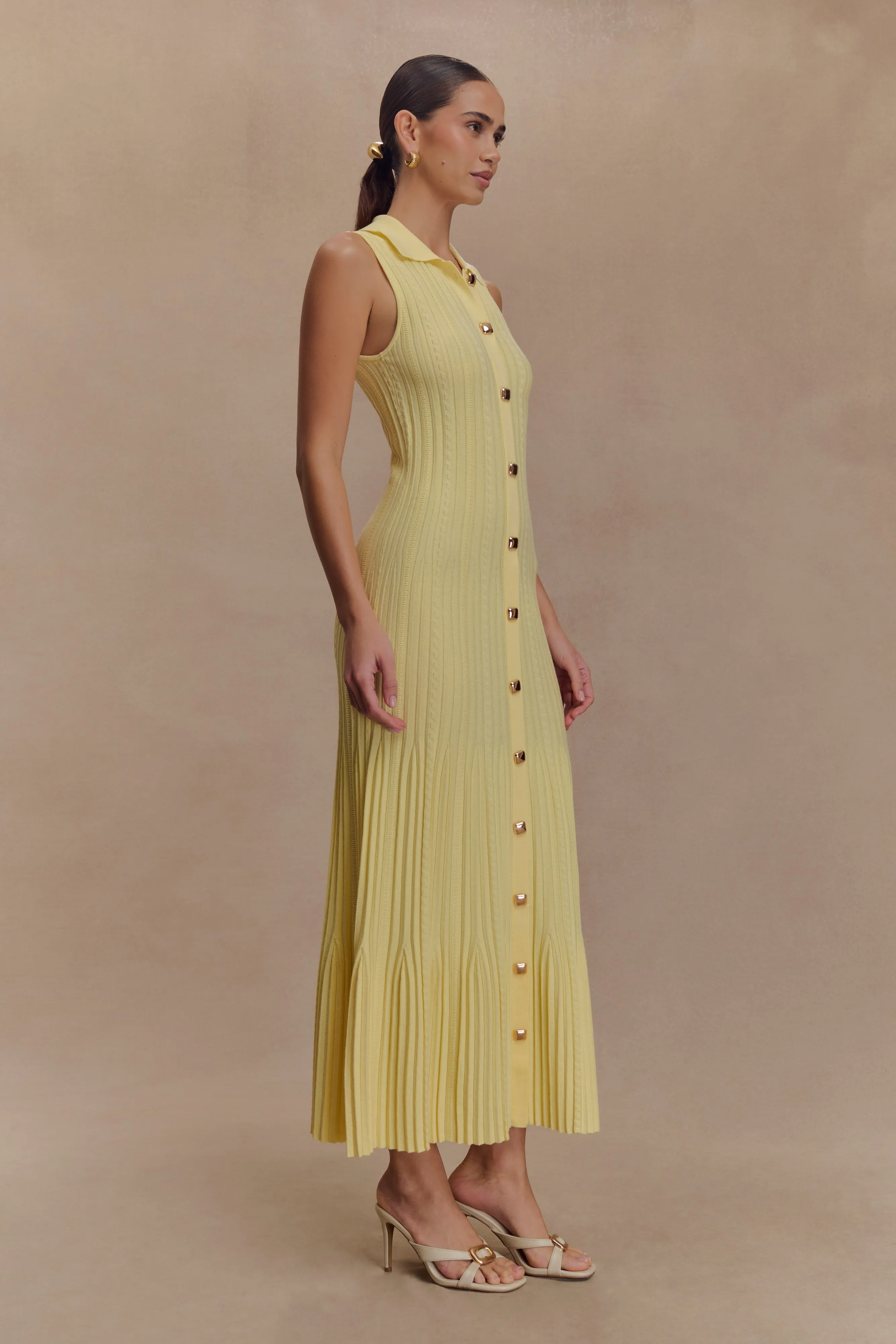 Comfy and Elegant All-season Margie Sleeveless Knit Midi Dress - Lemon
