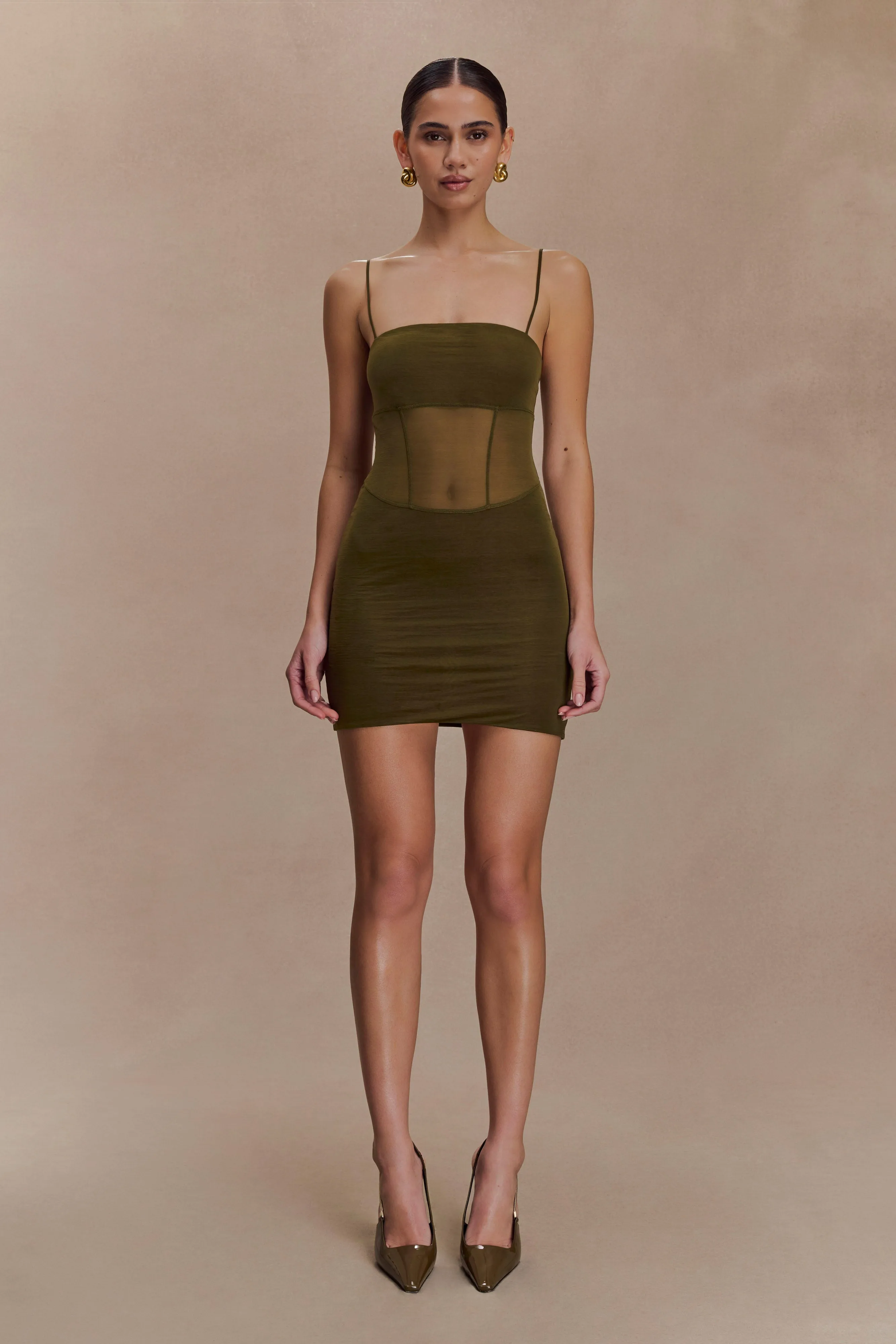 Layering-Piece Fresh Outfit Maryk Mesh Mini Dress - Khaki