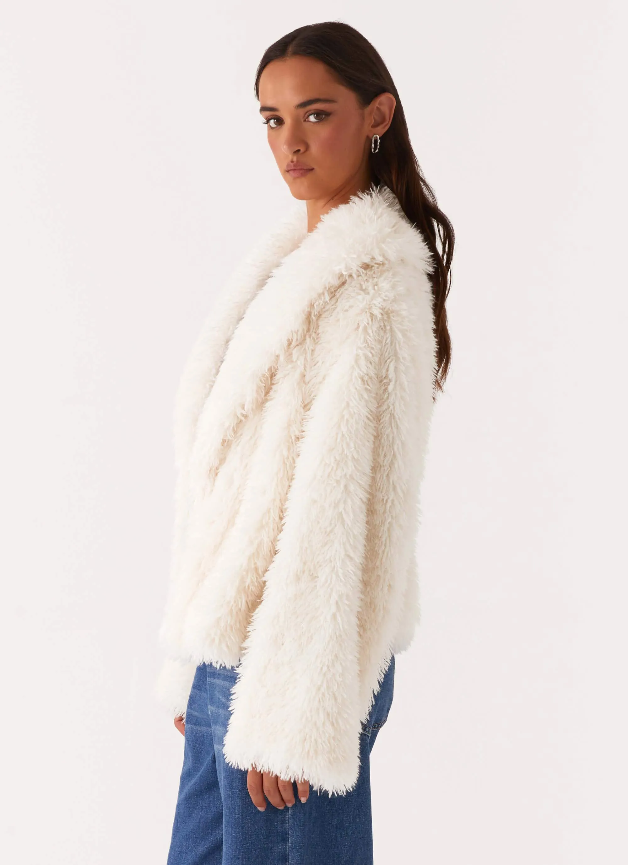 Denver Oversized Fur Jacket - Ivory Light Travel Piece Non Restrictive Fit