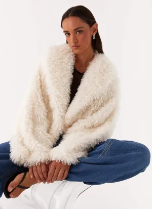 Denver Oversized Fur Jacket - Ivory Reinforced Elbows