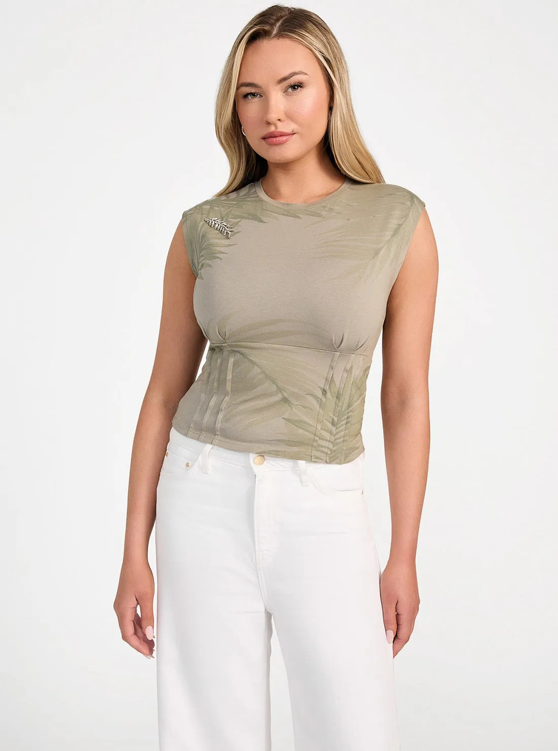 Minimalist Layer Sleek Layer Eco Green Palm Leaf Corset T-Shirt