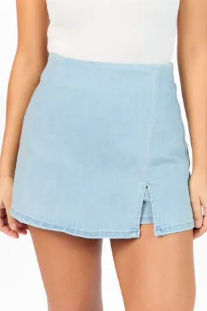 Jessica Medium Wash Acid Wash Side Slit Denim Skort Wedding guest Breezy Fit