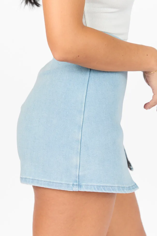 Celebrity Style Jessica Medium Wash Acid Wash Side Slit Denim Skort