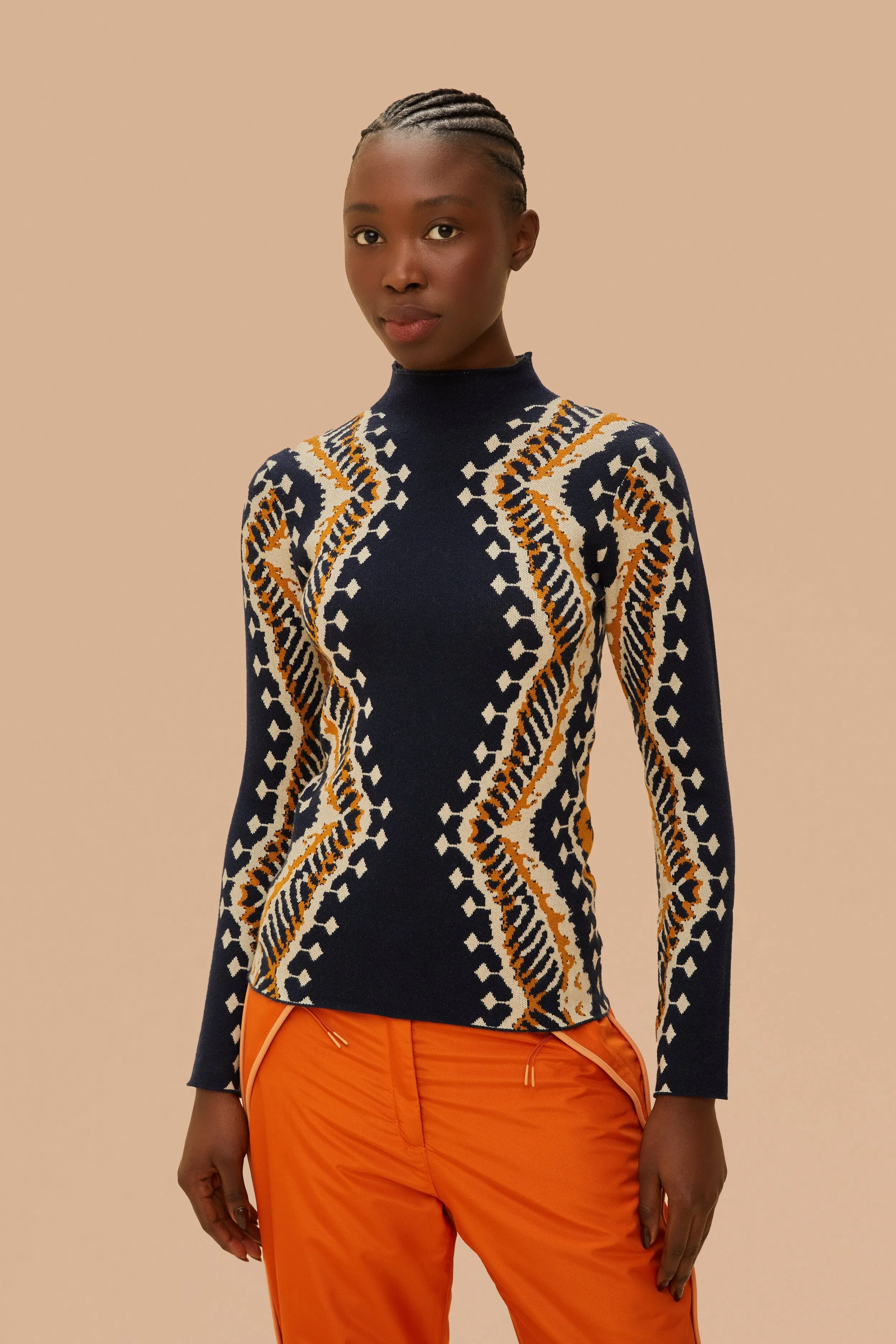 Black Stripes Ikat Long Sleeve Knit Top Zen Ease