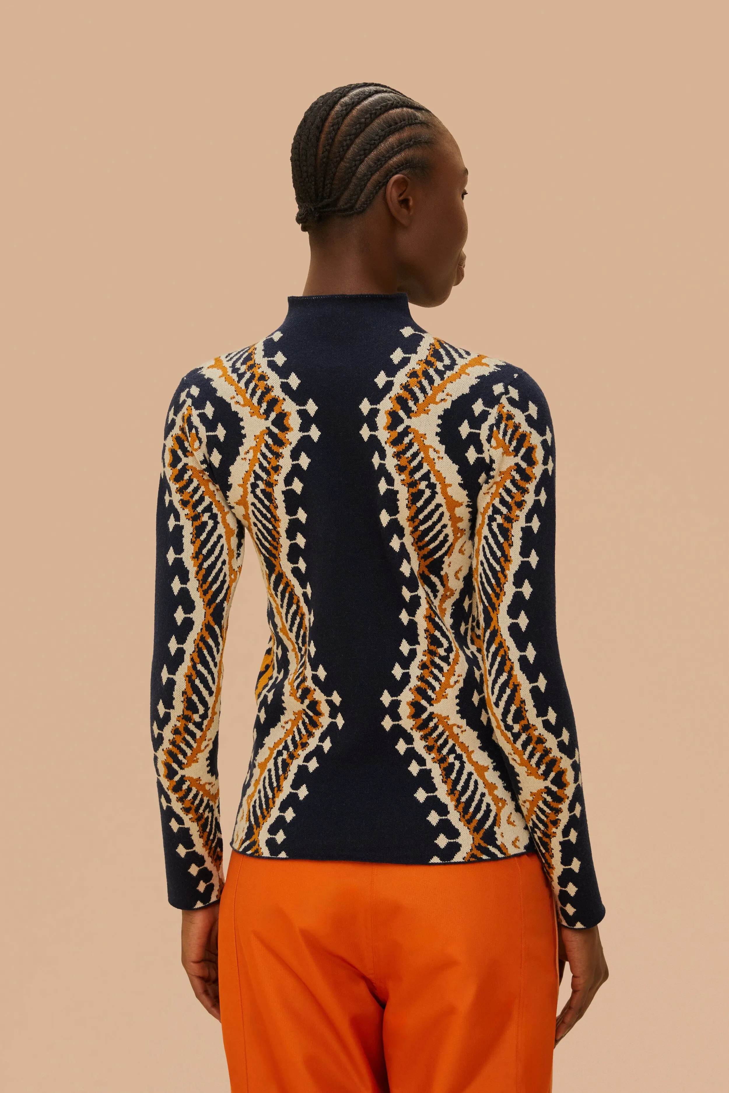 LowBulkFabric Black Stripes Ikat Long Sleeve Knit Top