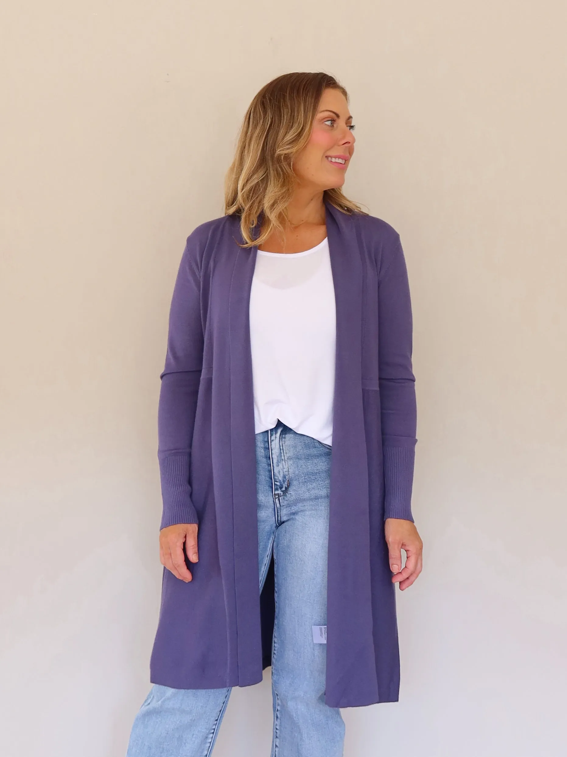 Double Layered Cuffs Layered Neckline Rowan Cardigan - Indigo