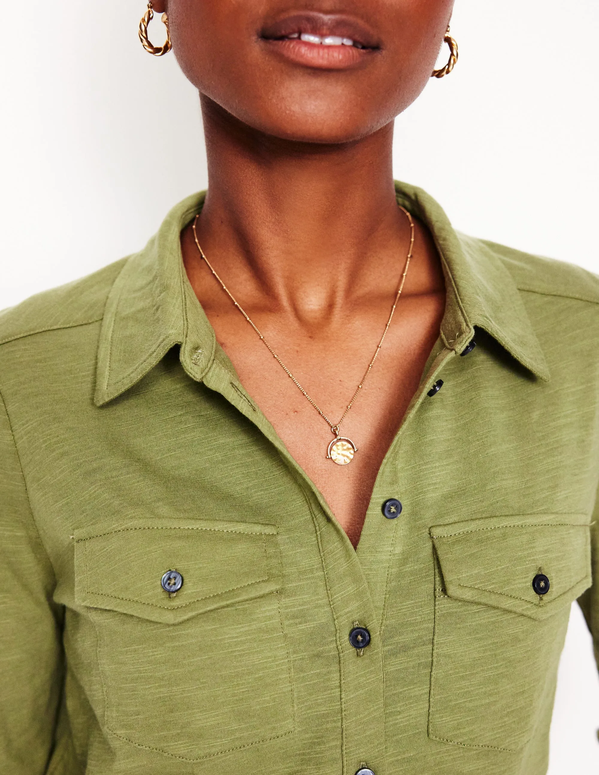 Amy Jersey Shirt-Soft Olive Hydrophobic coating