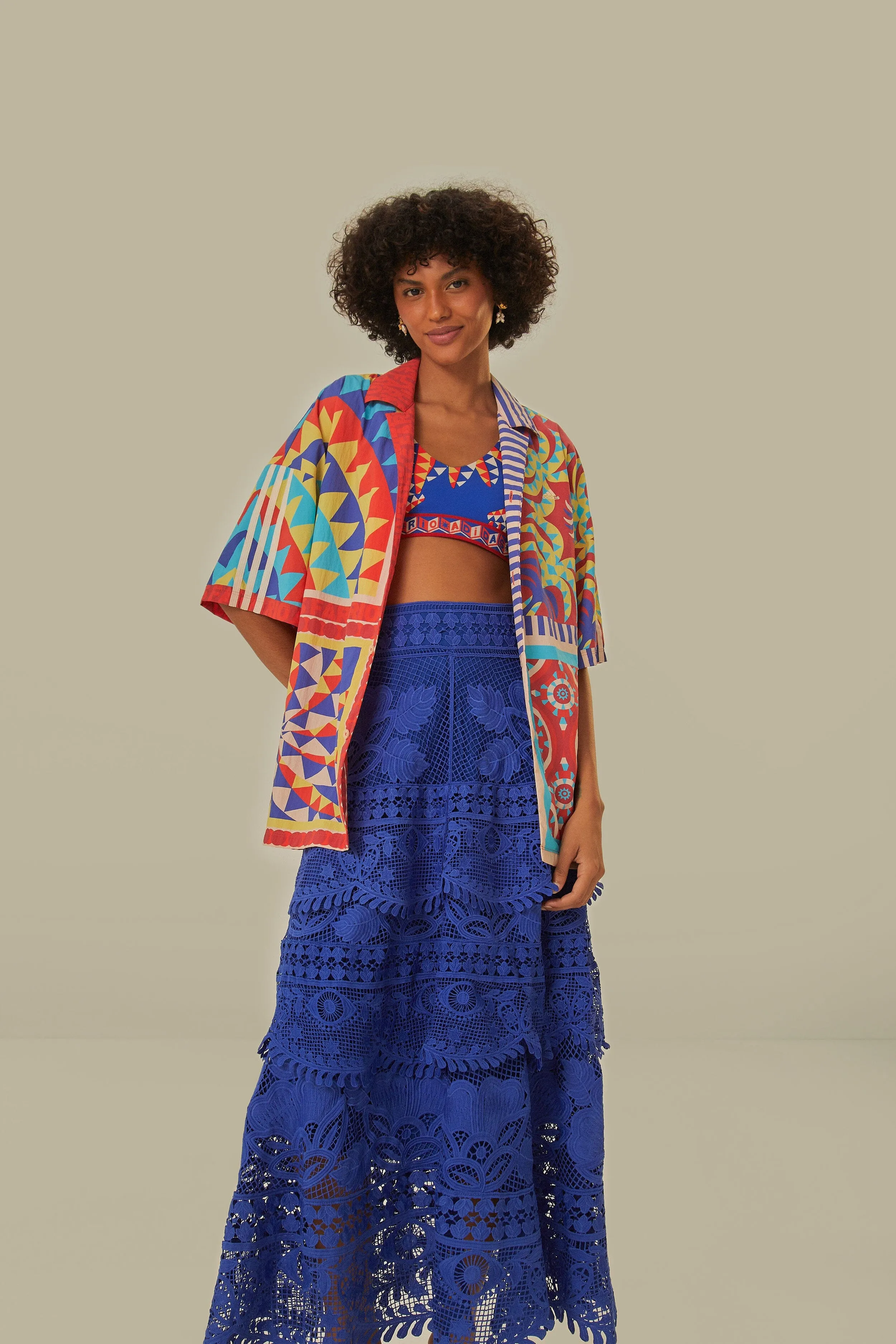 Blue Guipure Midi Skirt Non Restrictive