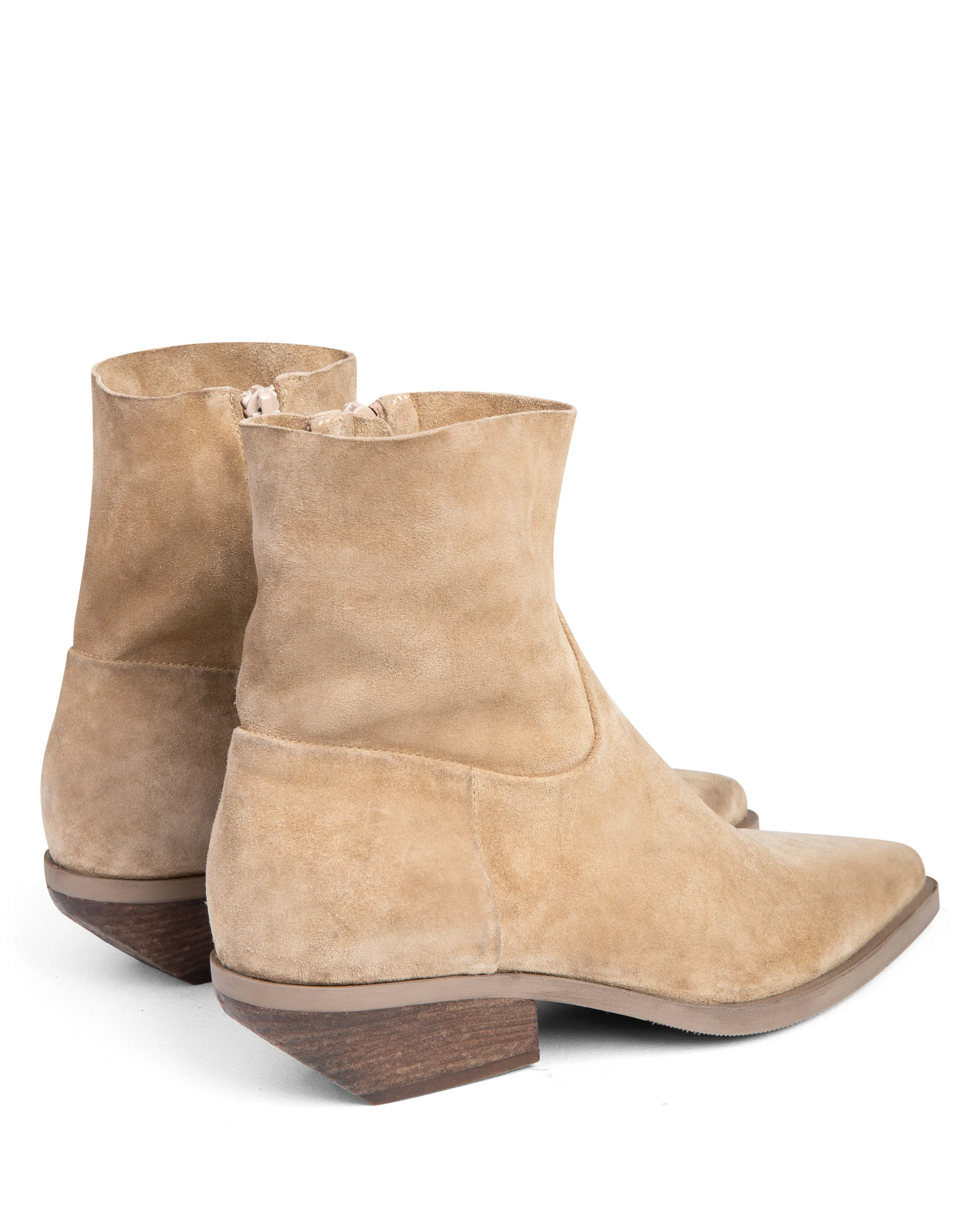 Urban Feel Breathable fabric Western Ankle Boot Beige Suede E4519