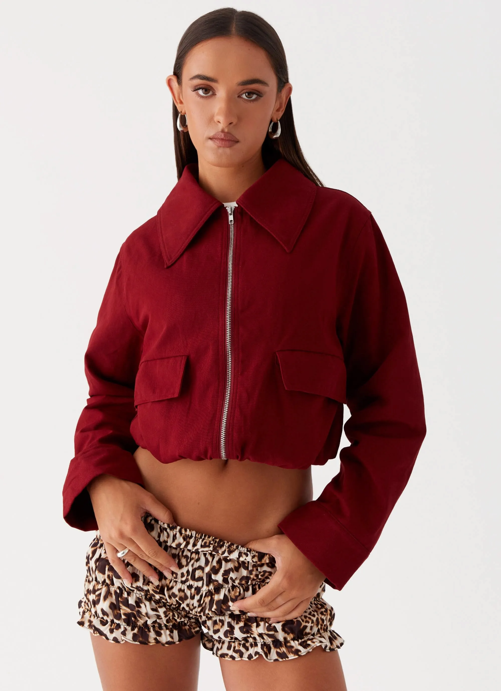Right Direction Oversized Bomber Jacket - Deep Red UV Resistant Finish