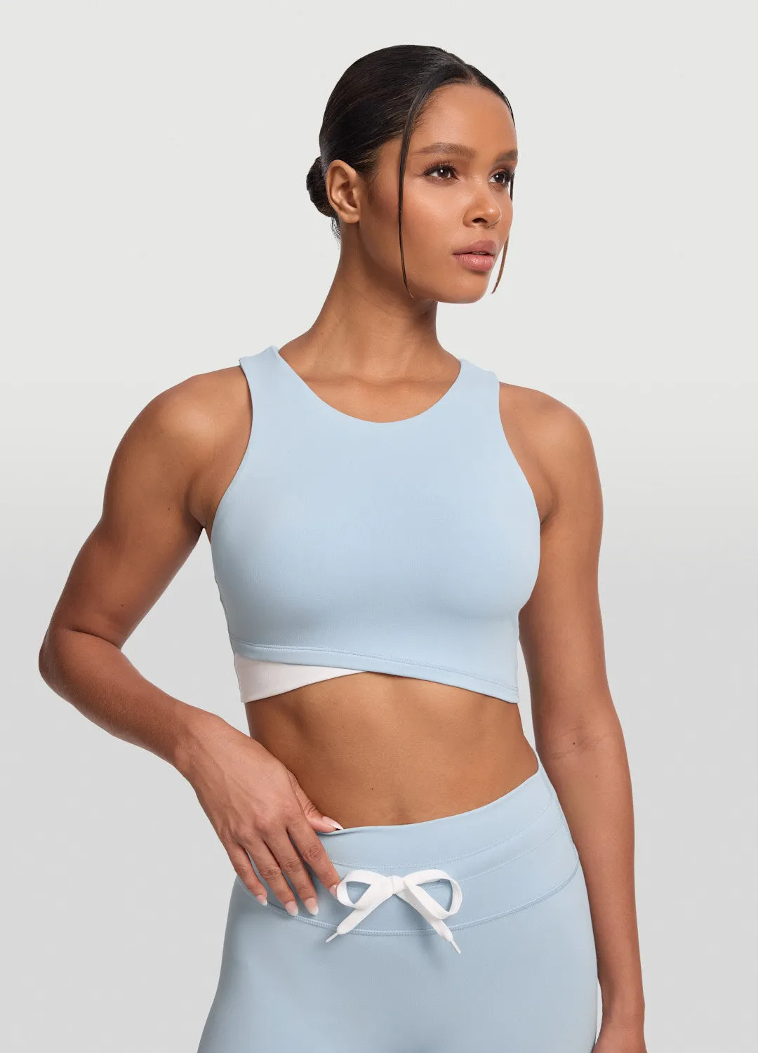 Two-Tone Crop Top Drop Shoulder Design Athletic Inspired Cut