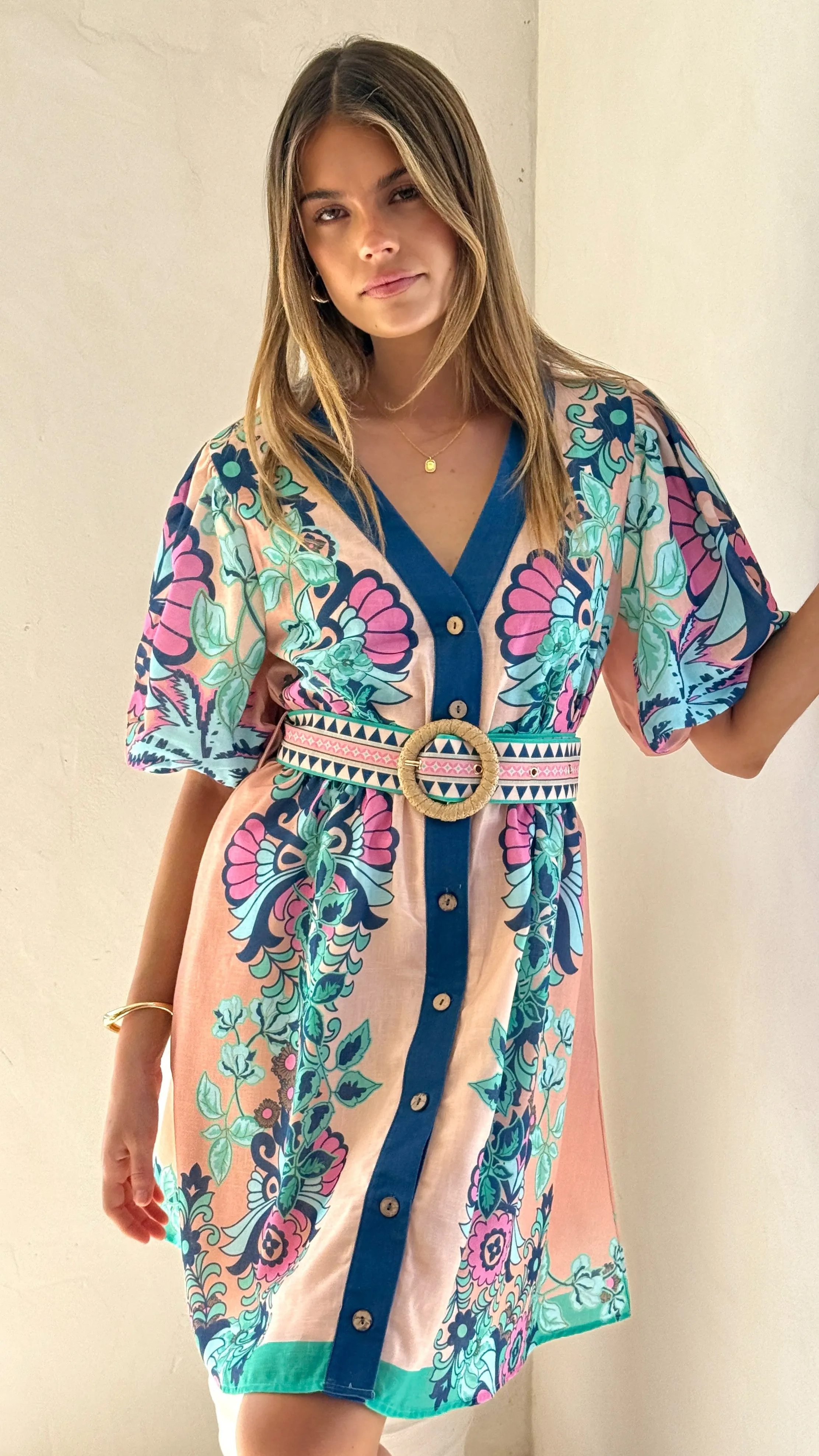 Jewel Tones Natural Light Dali Mini Dress - Island Bloom Pink