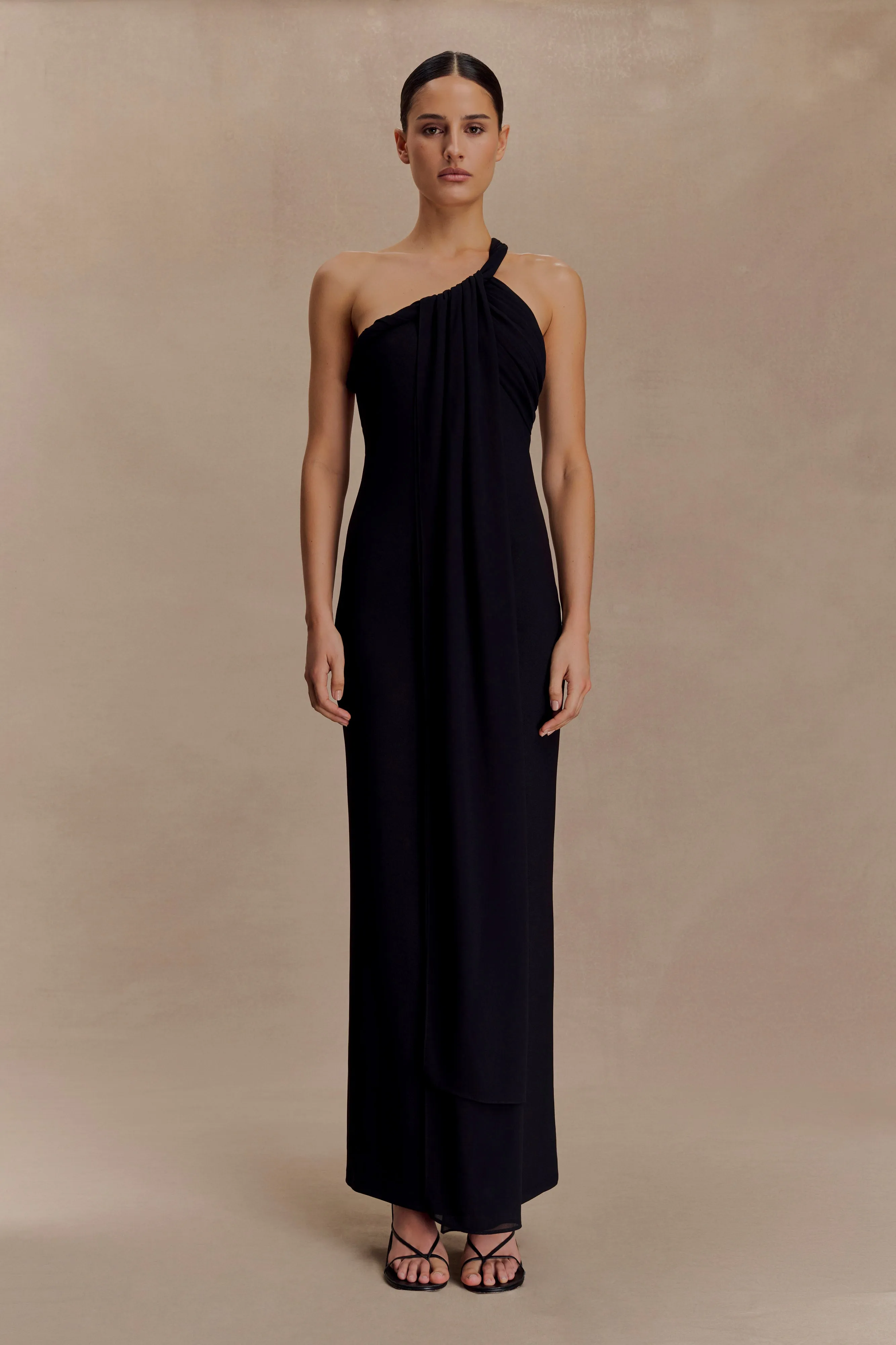 Philippa Knotted Crepe Maxi Dress - Black Night Mood Street Casual