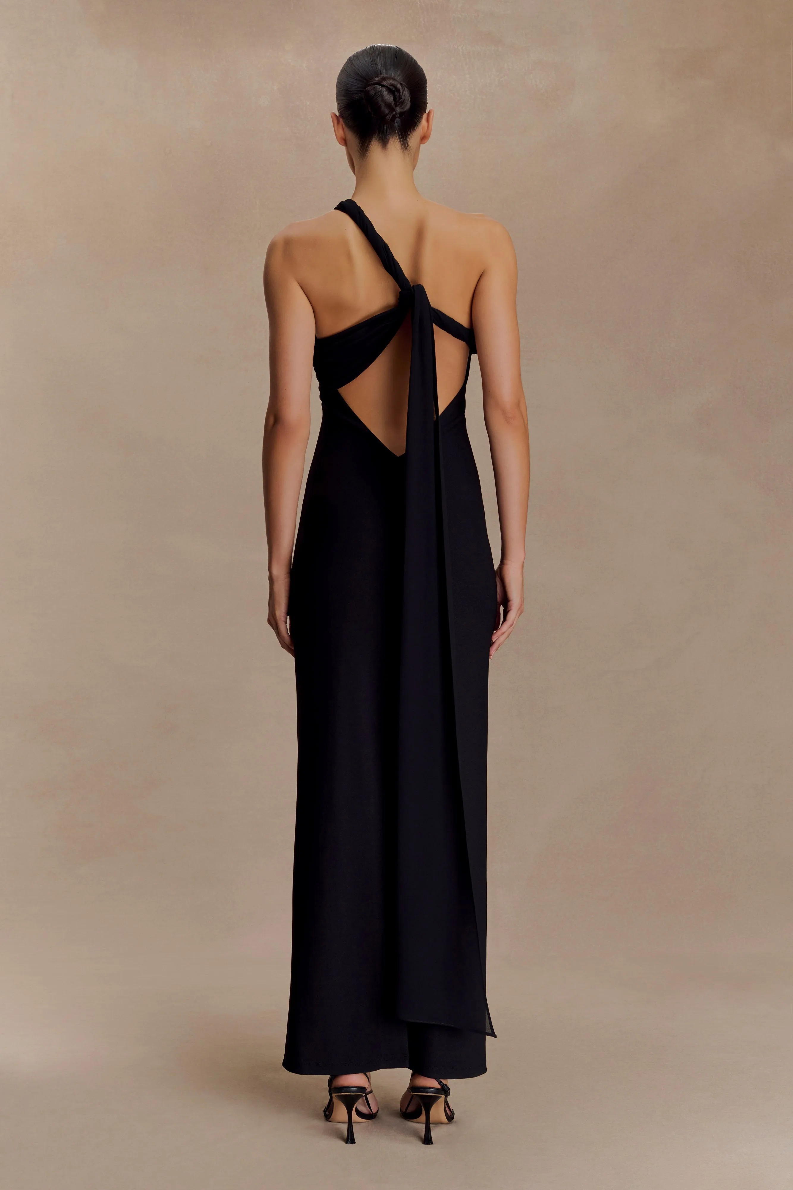 Philippa Knotted Crepe Maxi Dress - Black Vacation Vibe Wedding Style