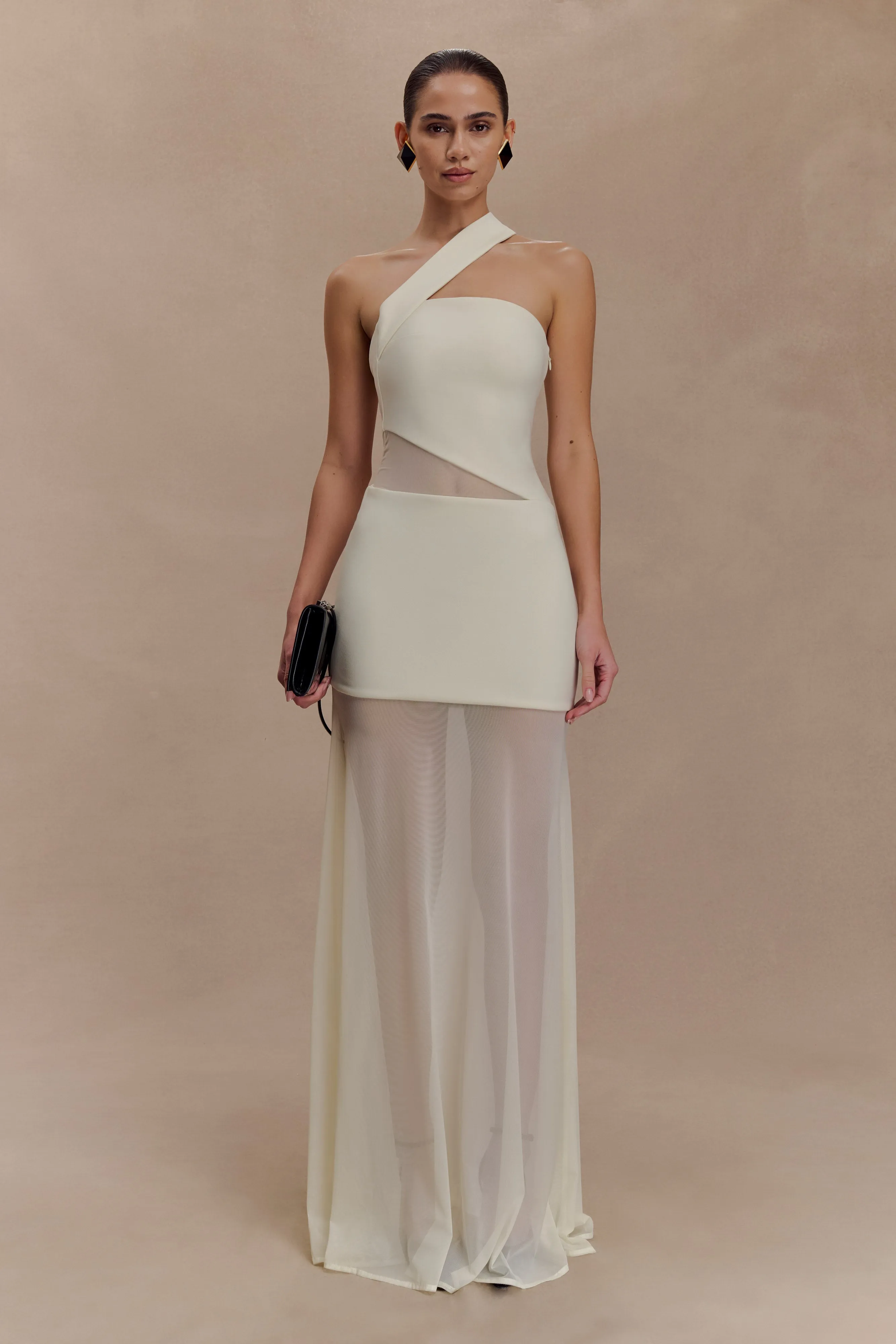 Vashti Cut Out Mesh Maxi Dress - Ivory Soft cotton blend dress