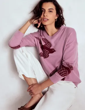 Colorfast Dyed Knit Daily Layered Natasha Novelty Jumper-Swooping Swallow