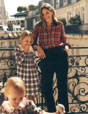 Velvet Collared Check Shirt-Red Check Comfy Comfort