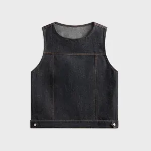 Versatile Daily Layer Polished Casual Veneda Carter Boxy Vest - Denim
