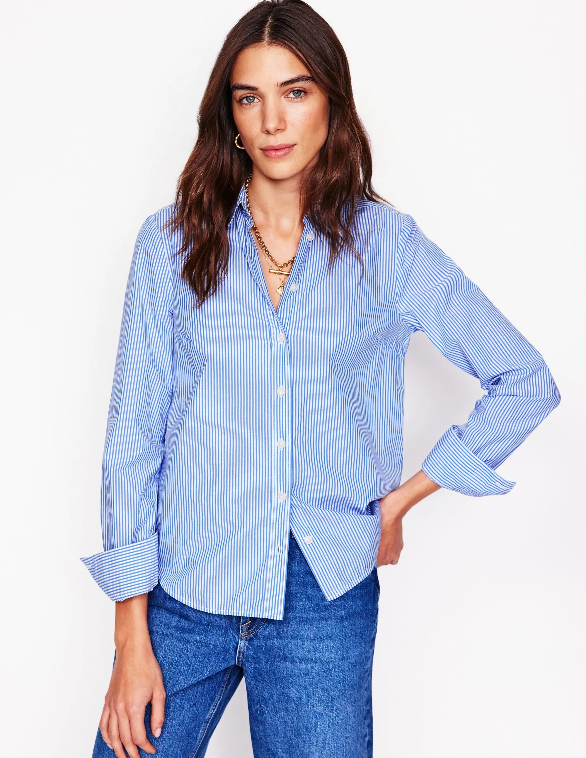 Sporty Stretch Fit Smooth Look Sienna Cotton Shirt-Fine Blue Stripe