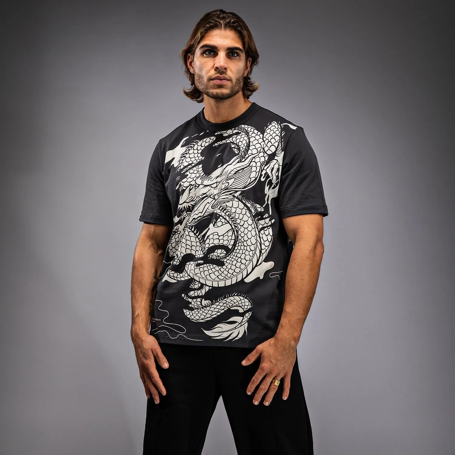 Venum Dragon??s Flight Men??s T-Shirt - Charcoal Grey/Cream White Low Impact Dye