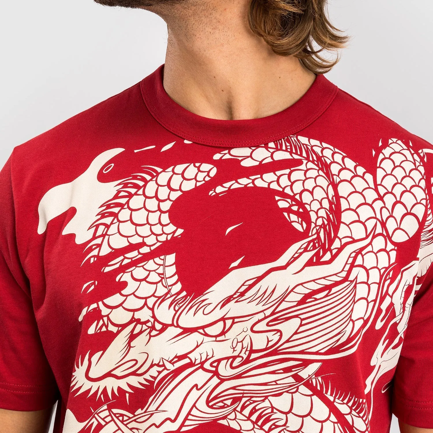 Venum Dragon??s Flight Men??s T-Shirt - Cherry Red/Cream White MoistureControlFibers Non Restrictive Silhouette
